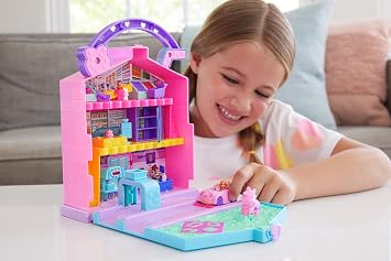 Polly Pocket Pollyville Fresh Market Dolls & Playset, Food Toy with 2 Micro Dolls, 12 Accessories Include Toy Car & Pet