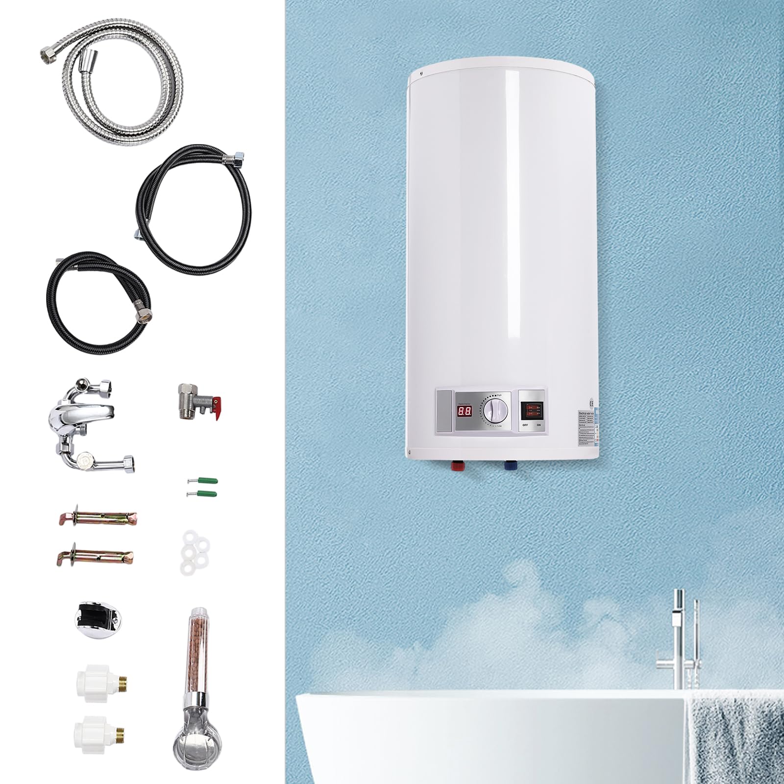 Caldaia elettrica da 2000 W, scaldabagno, scaldabagno, scaldabagno, 80 litri, caldaia a parete per cucina e bagno, in acciaio inox con smalto