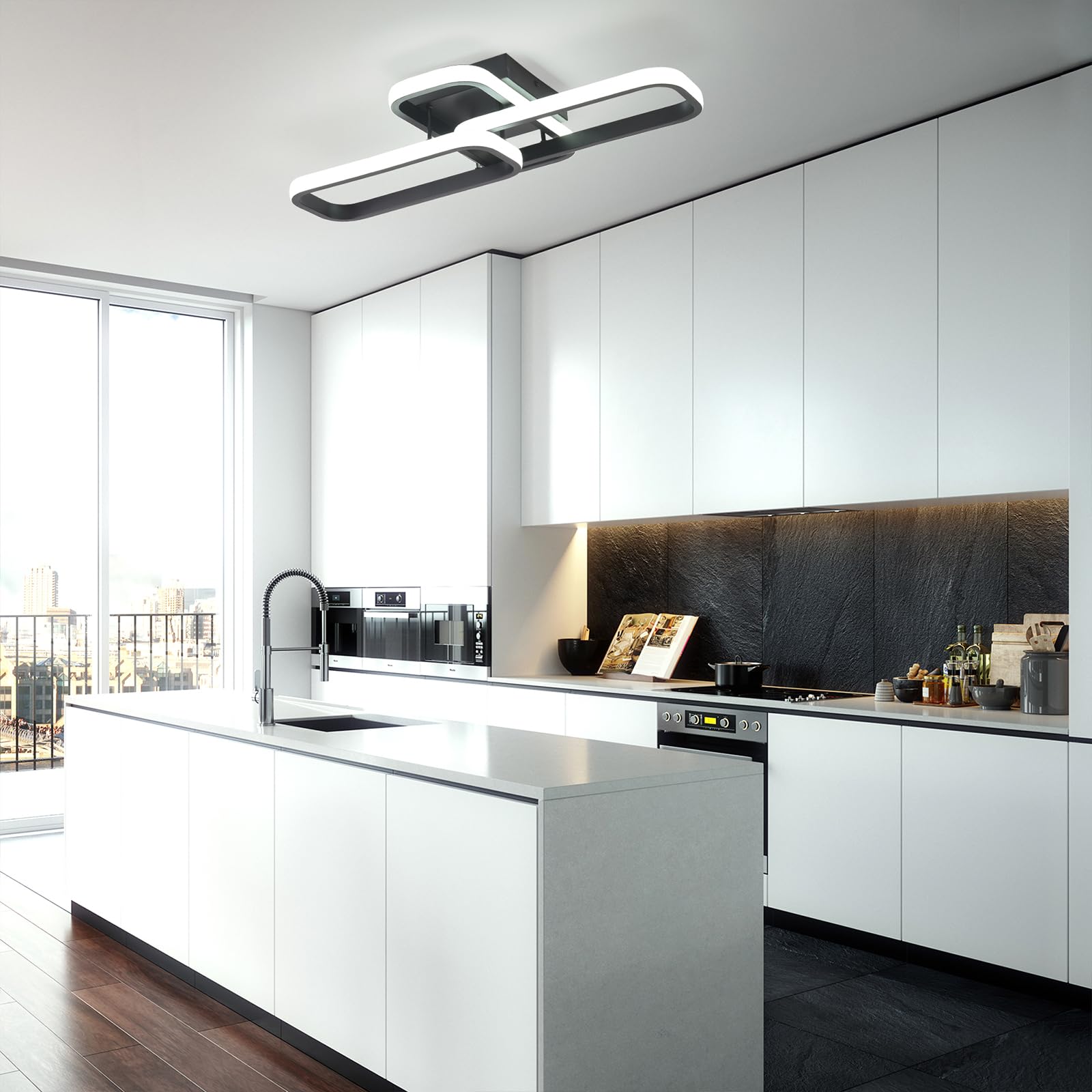 Qcyuui 36W LED Ceiling Light 3-Rectangle Modern Minimalist Flush Mount Lighting 6000K Cool White, for Bedroom Living Room - Image 3
