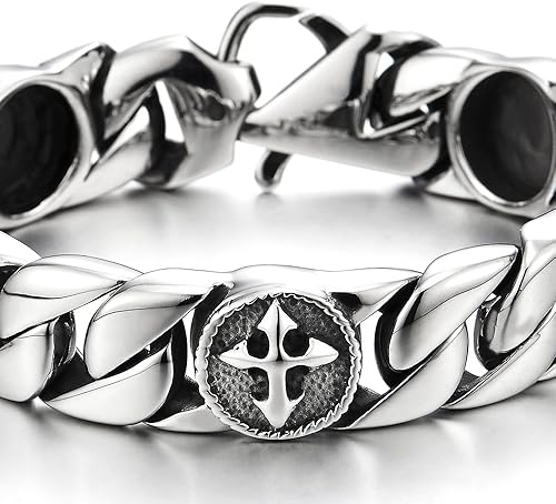 Miniatura 2 de Pulsera de eslabones de acero inoxidable para hombre con dijes de cruz vintage