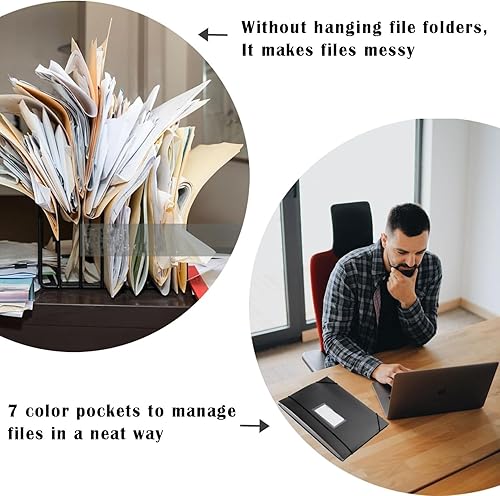 Vista 13 de TRANBO Carpeta de archivos colgante de 7 bolsillos con ganchos retráctiles para archivador, organizador de archivos de acordeón expandible