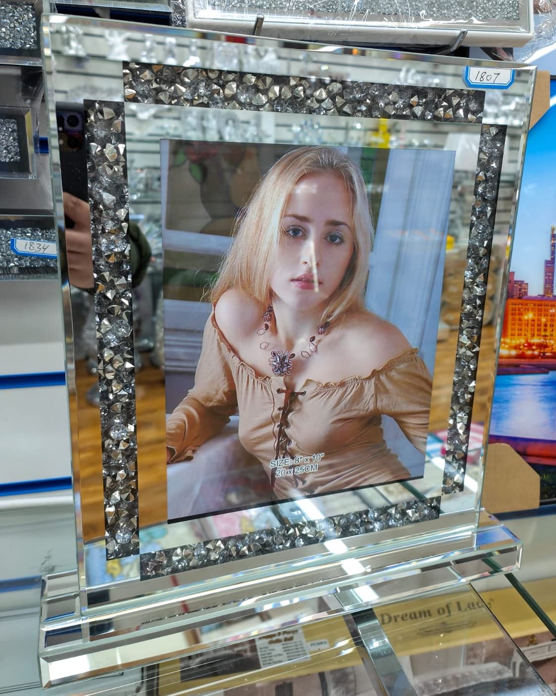 Biznest 8X10 Crushed Diamond Mirrored Crystal Photo Frame Free Standing