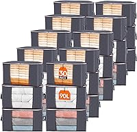 Vista 24 de Lifewit - Paquete de 6 contenedores de almacenamiento para ropa con tapas, bolsas plegables para mantas con cremalleras, ventana transparente y asas