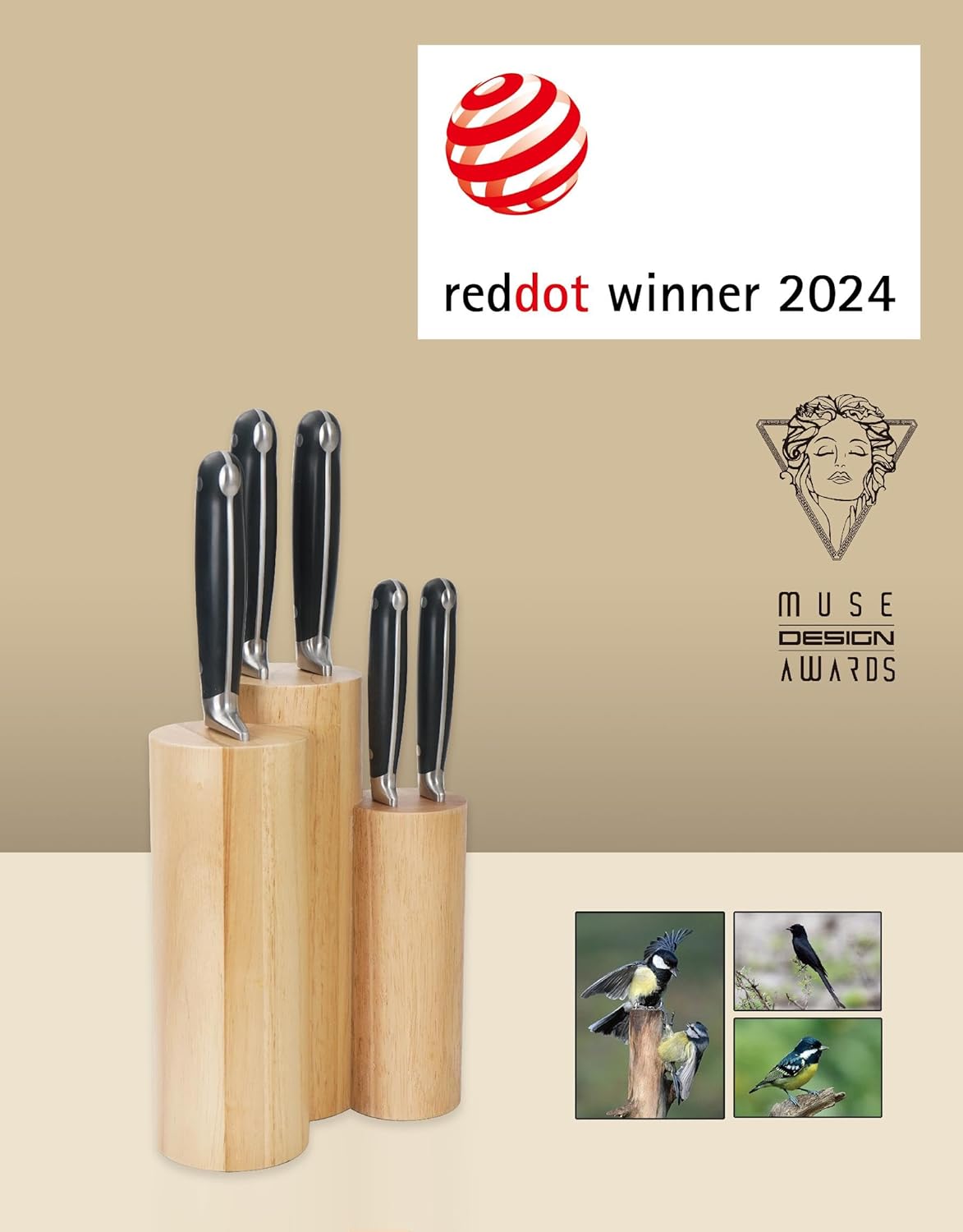 Kitchen Knife Set, Skylark Series 6-Piece High Carbon X50CrMoV15 Steel Professional Chef Knife Set with Solid Wood Block, Unique Design Knife Block Set, Dishwasher Safe, Elegant Black - Image 7