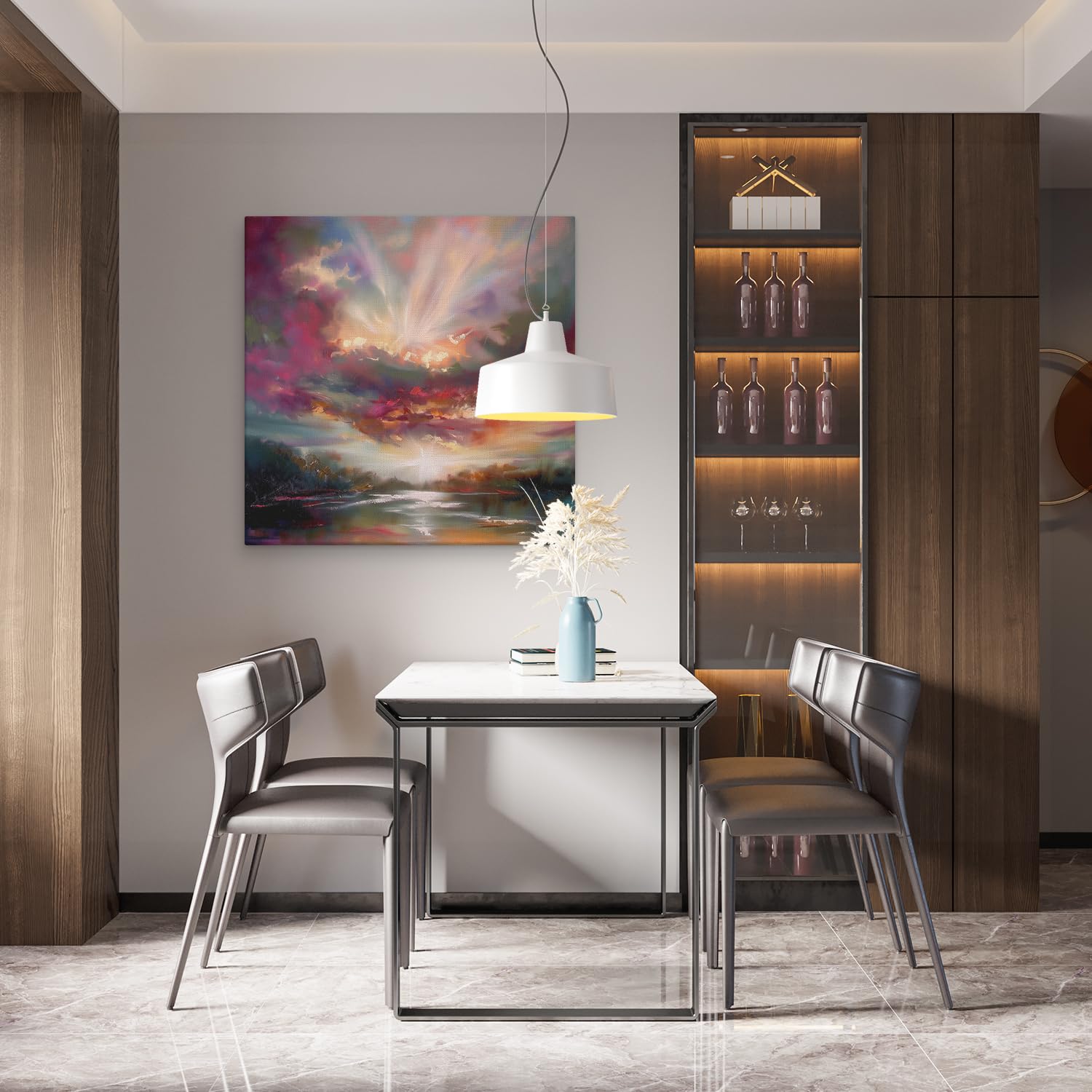 Artaza Leinwand Bilder Sonnenuntergang Meer - 80x80 cm - Groß XXL - Wanddeko Wohnzimmer - Wandbild Sonnenuntergang Meer - Abstrakte Kunst Deko