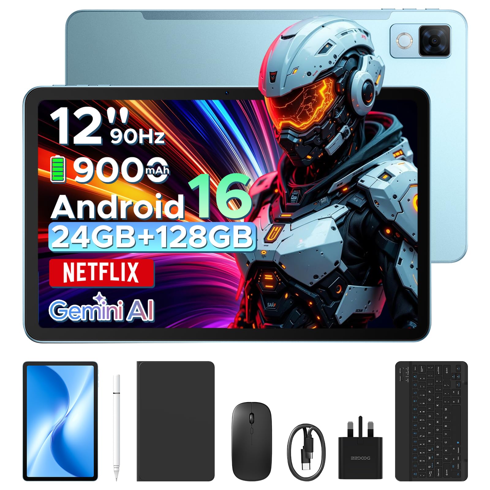 DOOGEE U12 Android 16 tablet, 12 inch FHD+(2000x1200) 90Hz Large