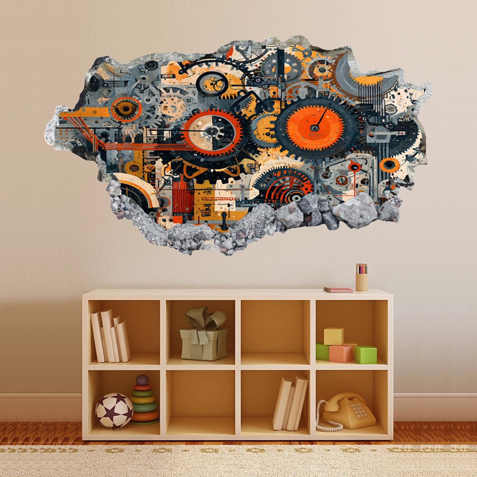 Vinilos Decorativos 3D Rotos Engranaje Tatuaje de pared vinilo extraíble decoración del hogar Calcomanías impermeables para Guardería Habitación Decoración de pared 60x105cm