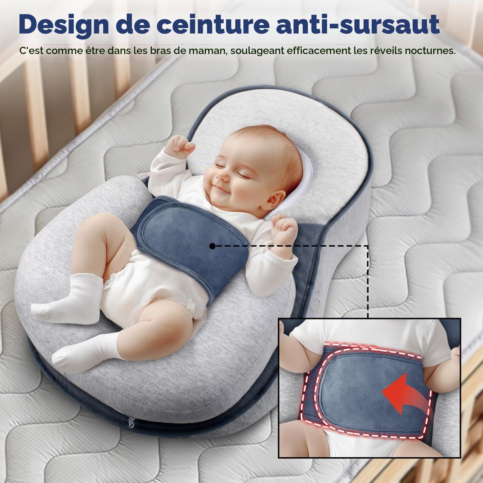 Coussin de Repos pour bébé, Inclinaison à 15°, Housse en Modal Respirant, prévient Les régurgitations, Convient aux Nouveau-nés et aux Tout-Petits (Grand modèle : 65 x 40 x 30 cm).