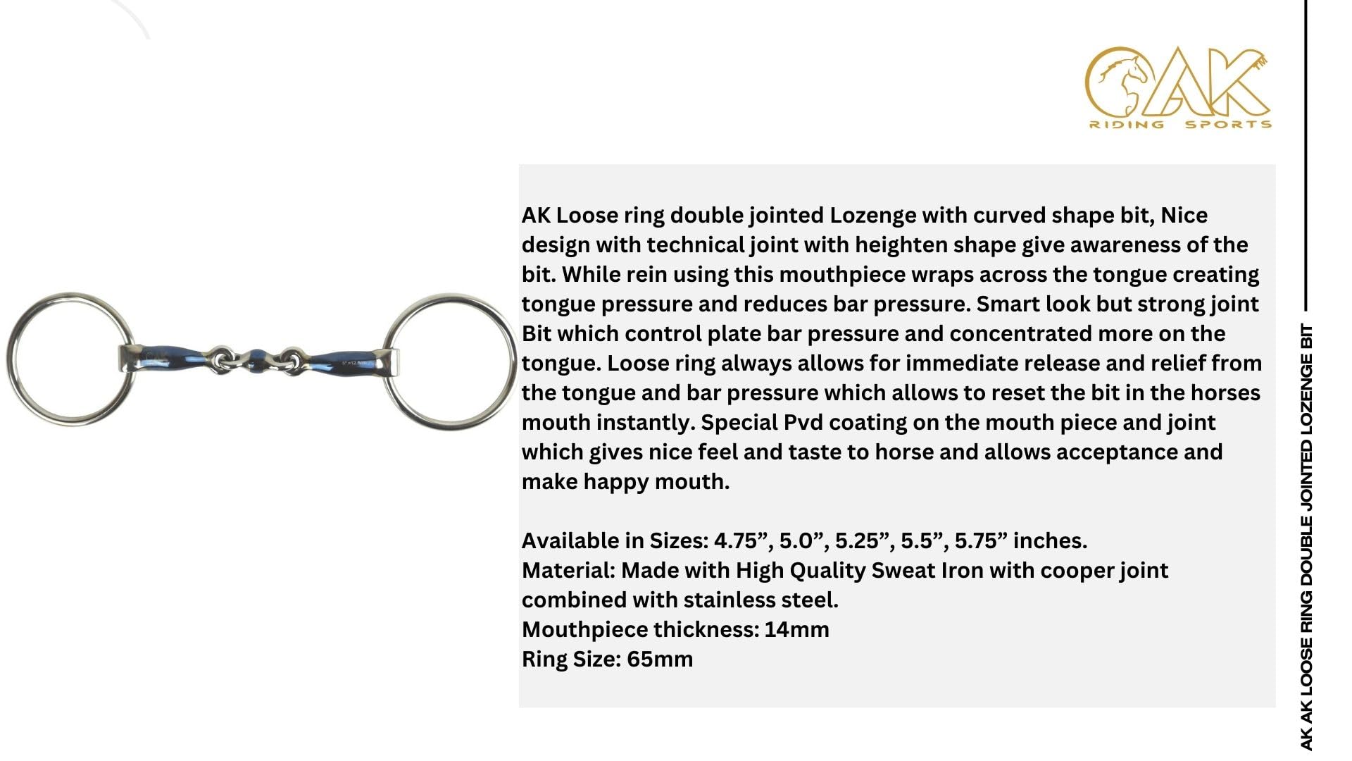 AK Mors d'équitation anneau lâche losange double brisure courbé Horse Bits AKRS-2605 (5.75'', Blue/Silver)