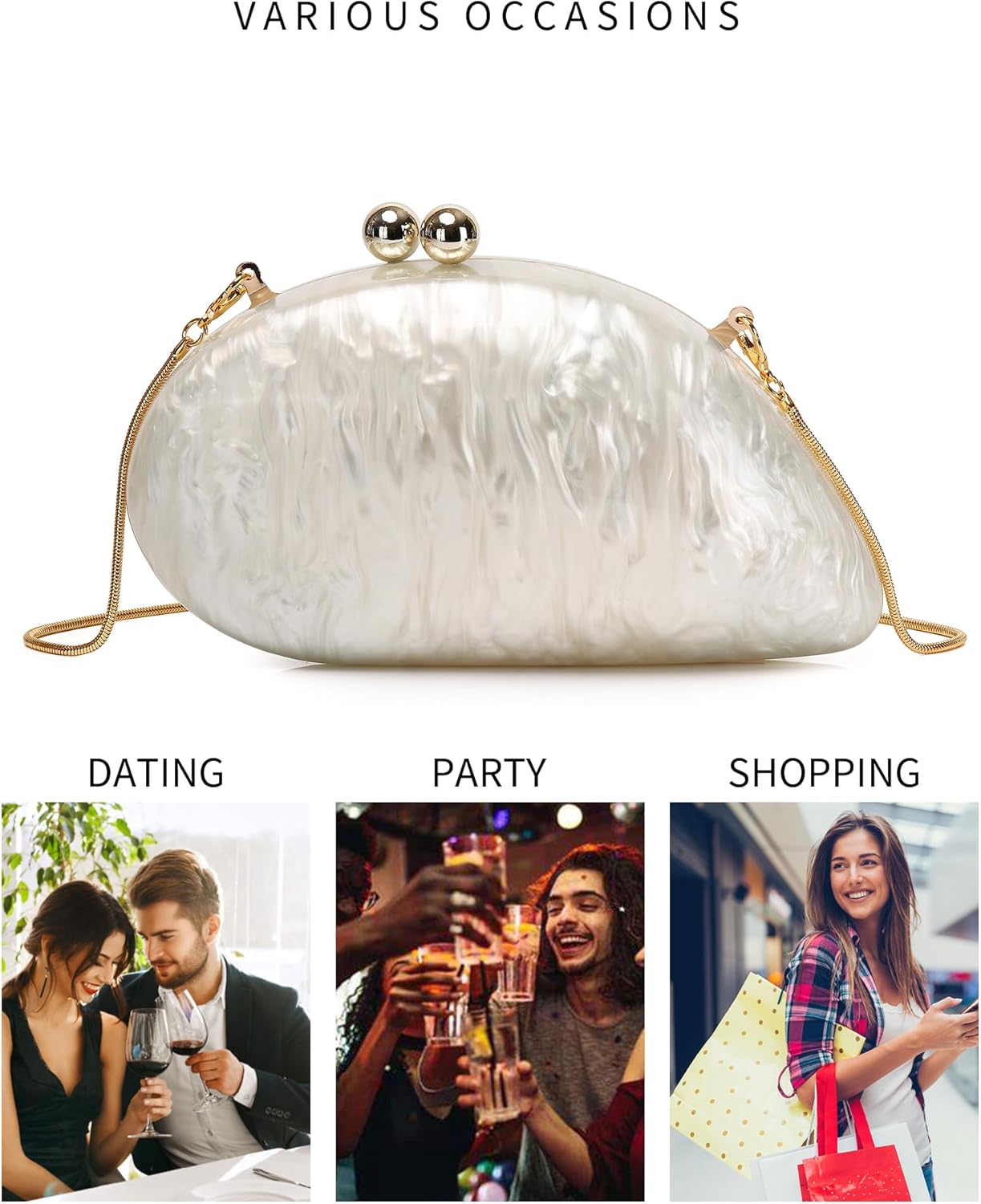 Labair Acrylic Shell Shaped Bag Marble Purses handbags for Women Wedding Party Formal.