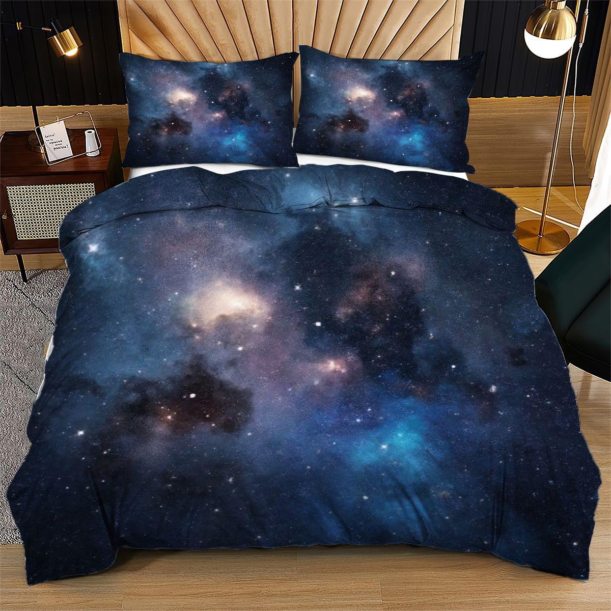 Housse de couette 240x260 ciel étoilé coloré en microfibre douce avec taies