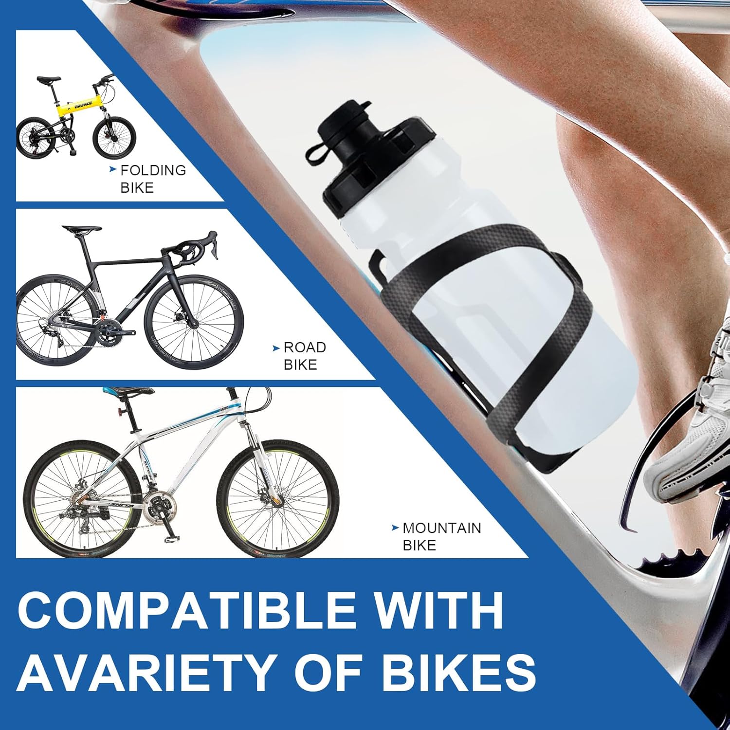 Side Load Carbon Fiber Road Bike Water Bottle Cage Brackets with Bolts,e-Bike Gravel MTB Bicycle Drink Holder for Bottle 72-74 Mm,2 Pack Black Matte (B Right 2 Pack)