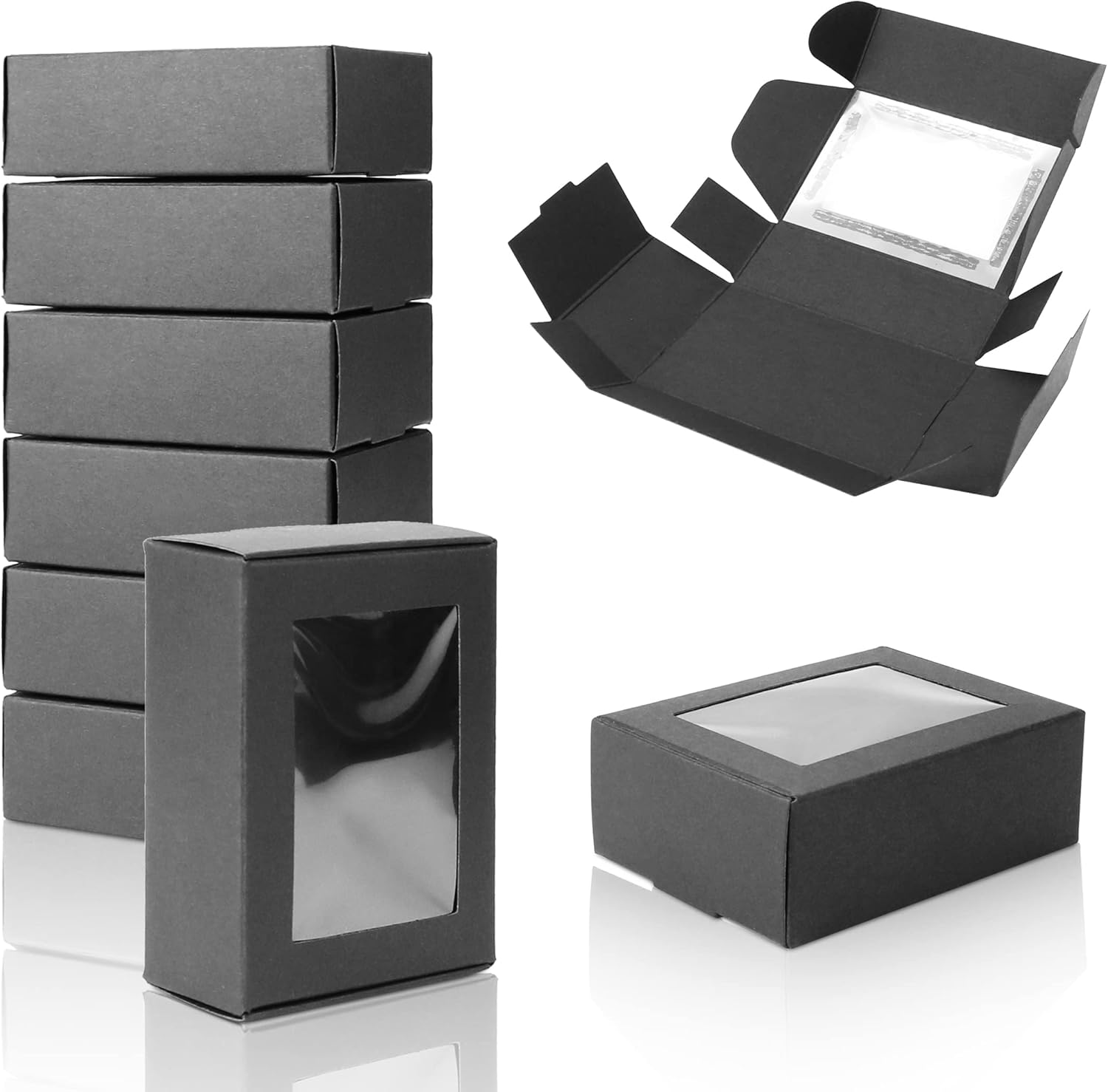 Badech Kraft Paper Soap Boxes, Small Treat Box with Window, Mini