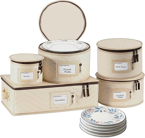 Miniatura 23 de Juego de 8 cajas de almacenamiento de China para vajilla, vasos, platos, tazas y platillos, organizador de platos resistente con divisores para Azul