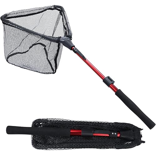 Sougayilang Fishing Net Fish Landing Net, Foldable Collapsible Telescopic Pole with EVA Handle, Durable Nylon Material Mesh, Safe Fish Catching or Releasing