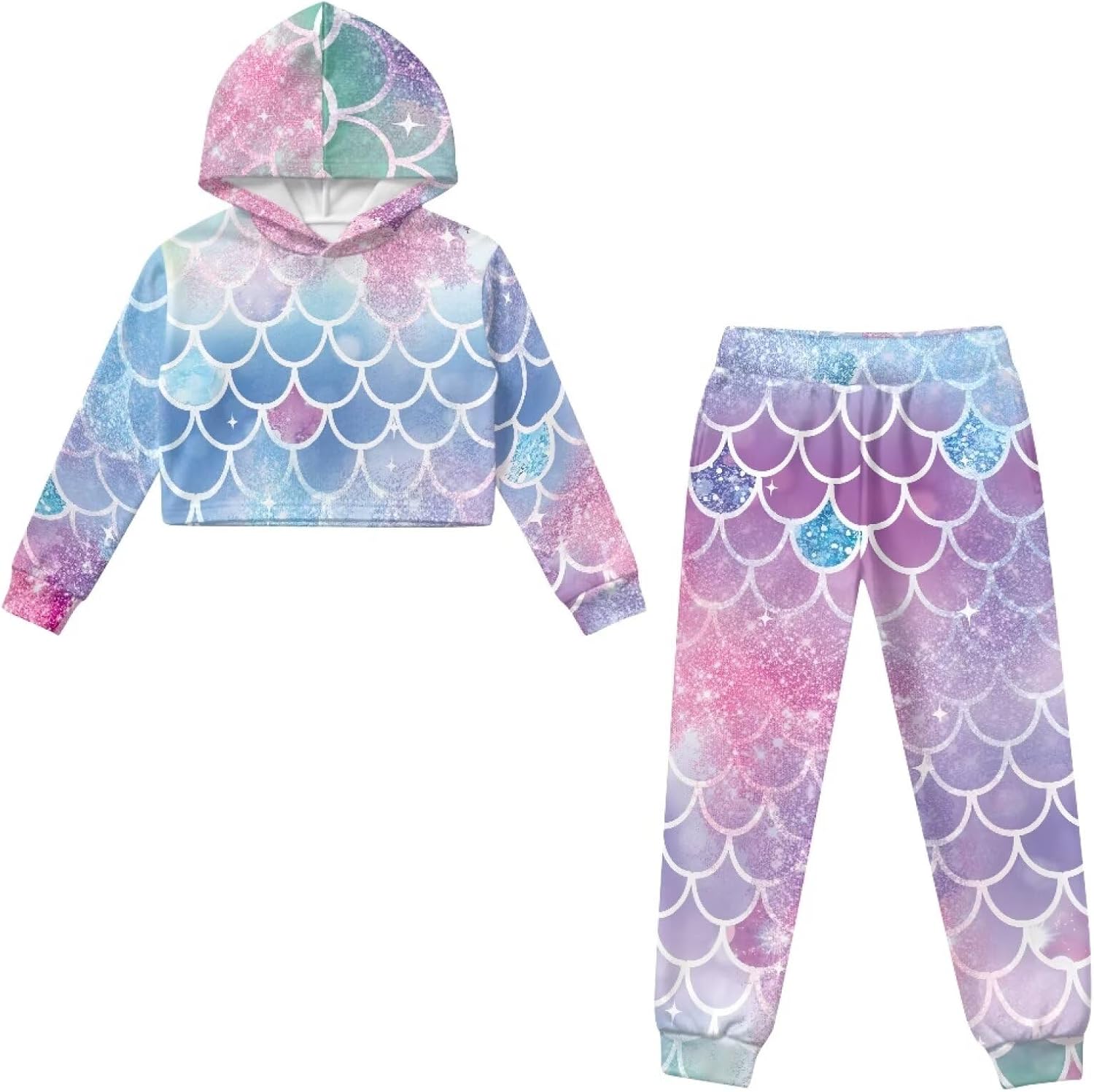 Girls Crop Athletic Hoodies, Long Sleeve Pull Over Crop Hoodie with Pocketed Tracksuit (4-13 Years)