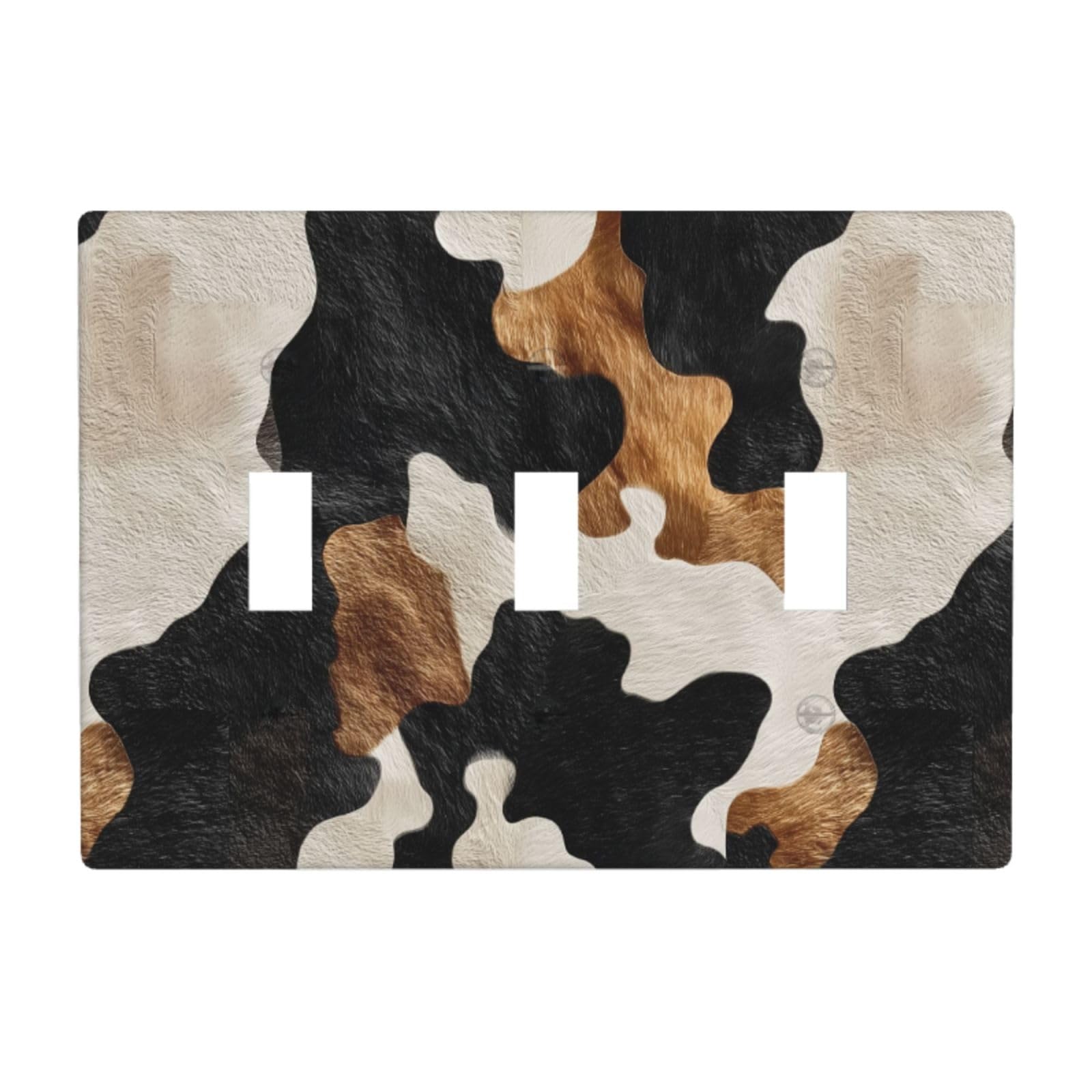 Cow Skin Pattern Black Brown Shades Light Switch Covers 3 Gang Triple Toggle Wall Plate Switchplate Electrical Faceplate for Bathroom Kitchen Bedroom Decor
