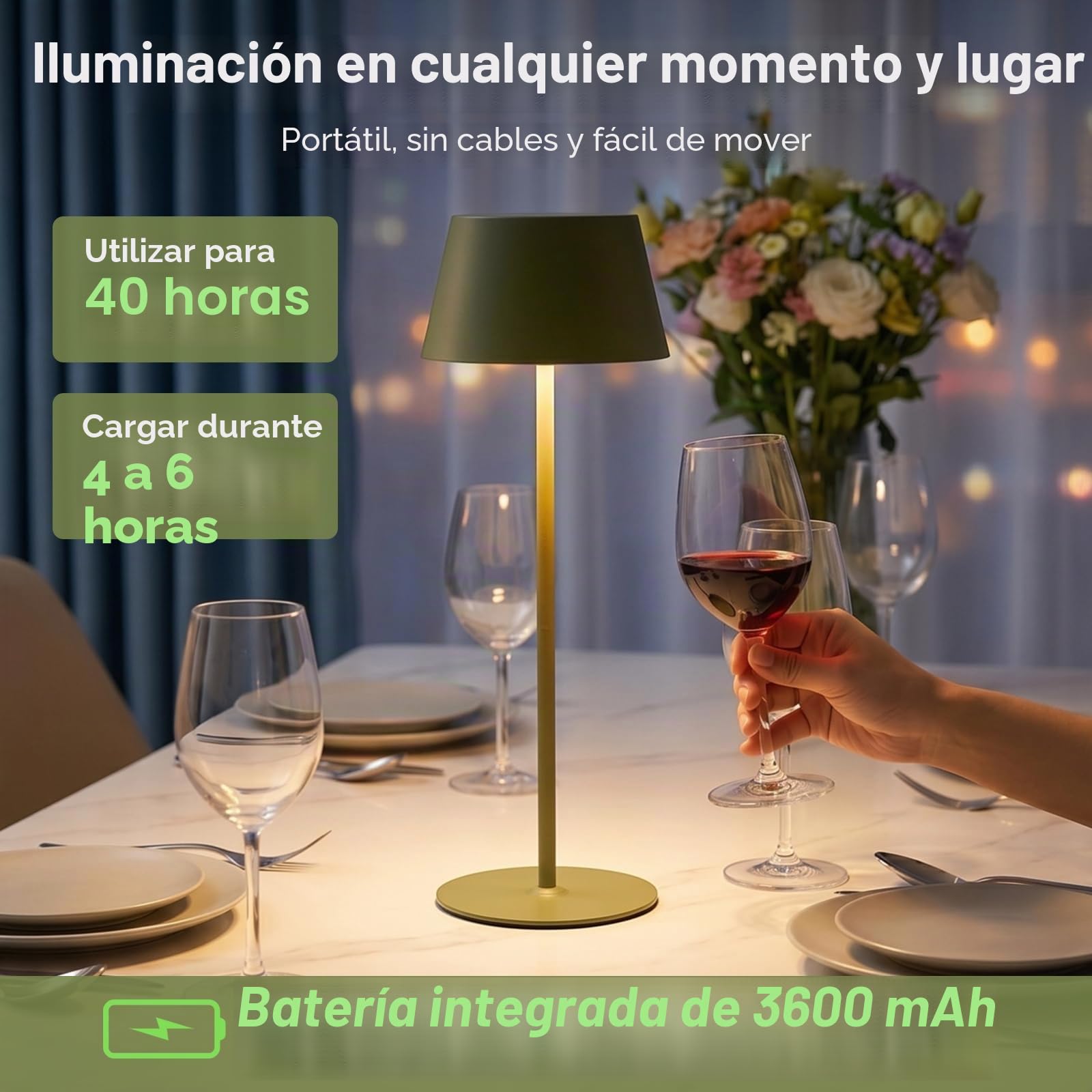 Aigostar 2 Piezas Lámpara de Mesa Magnética Táctil, Lámpara de Mesita de Noche Inalámbrica con 3 Temperaturas de Color y Brillo Regulable, Recargable USB para Dormitorio, Estudio (Verde)