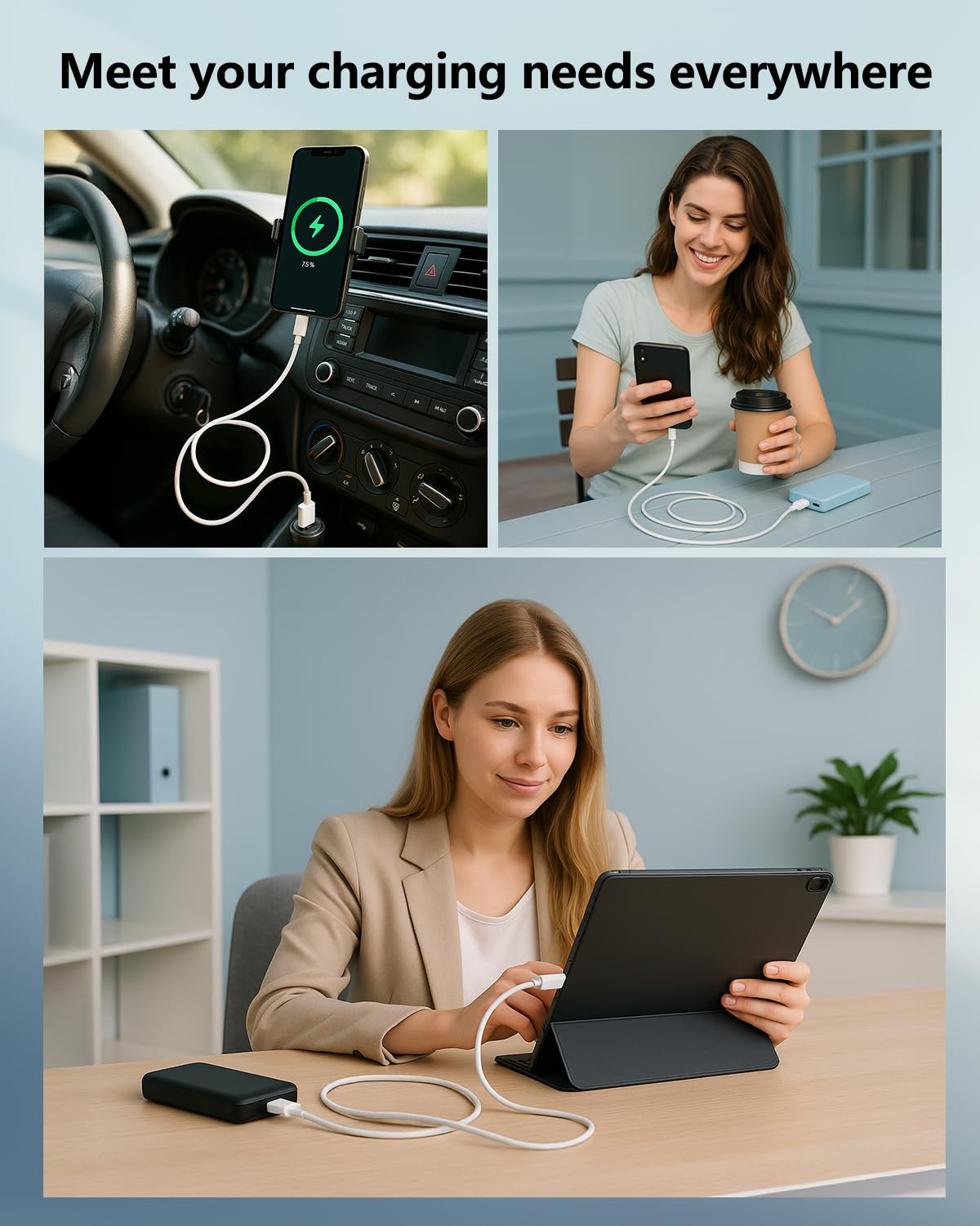 Carplay Cable USB C Carga Rapida para iPhone 17 16 15 Coche, 2Pack 1M Cable USB a USB C para Apple Carplay y Android Auto, cable USB Tipo C Carga Rapida para iPhone 15 16 17 Pro Max/Plus/16e, iPad Air