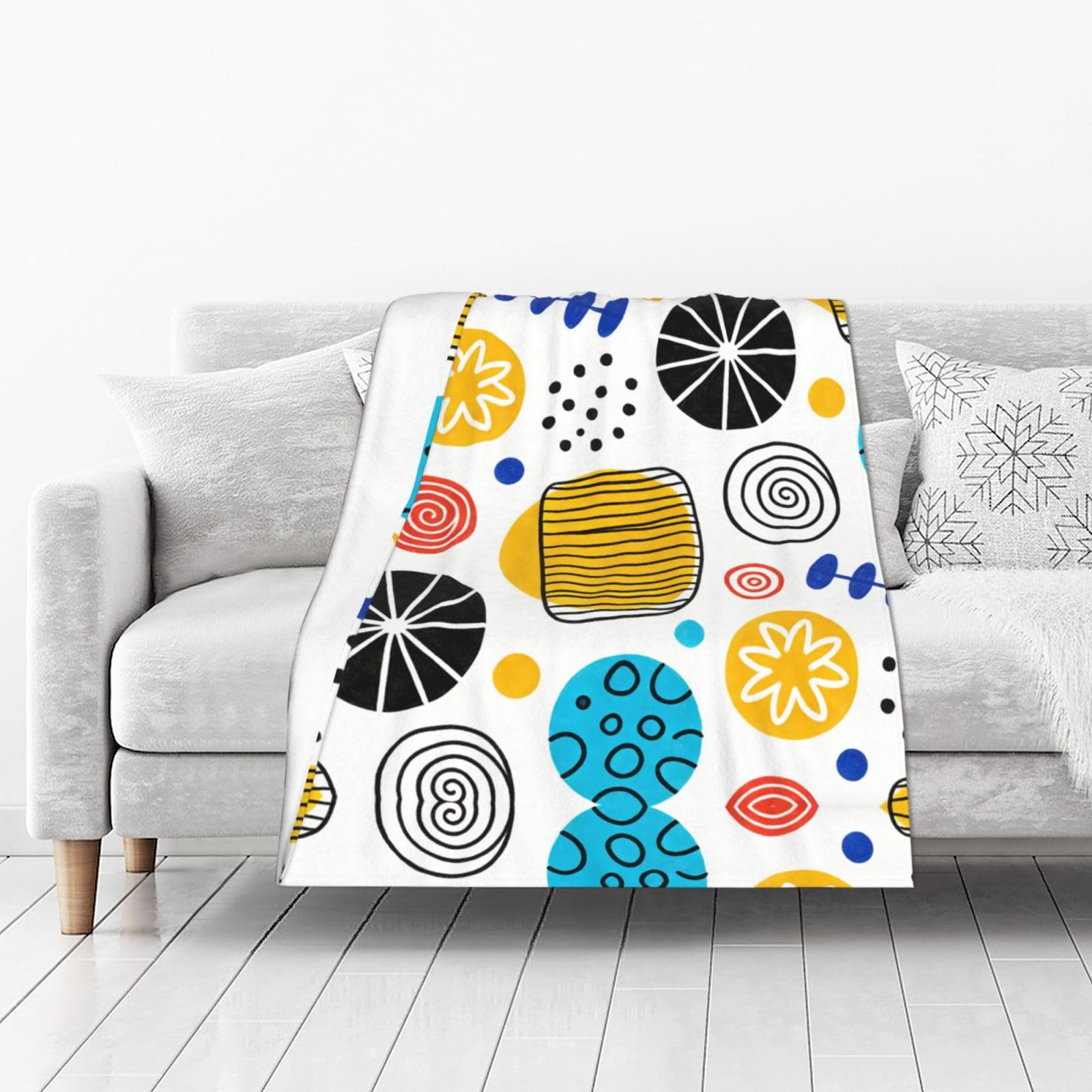 DUYIOKH Playful Geometric Pattern Print Thick Throw Blanket, Blanket for Couch Bed Warm Travel Blanket for Camping Movie Night