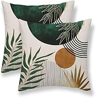 Vista 11 de Juego de 2 fundas de almohada bohemias de 20 x 20 pulgadas, con hojas bohemias abstractas de mediados de siglo, decorativas, para exteriores, fundas
