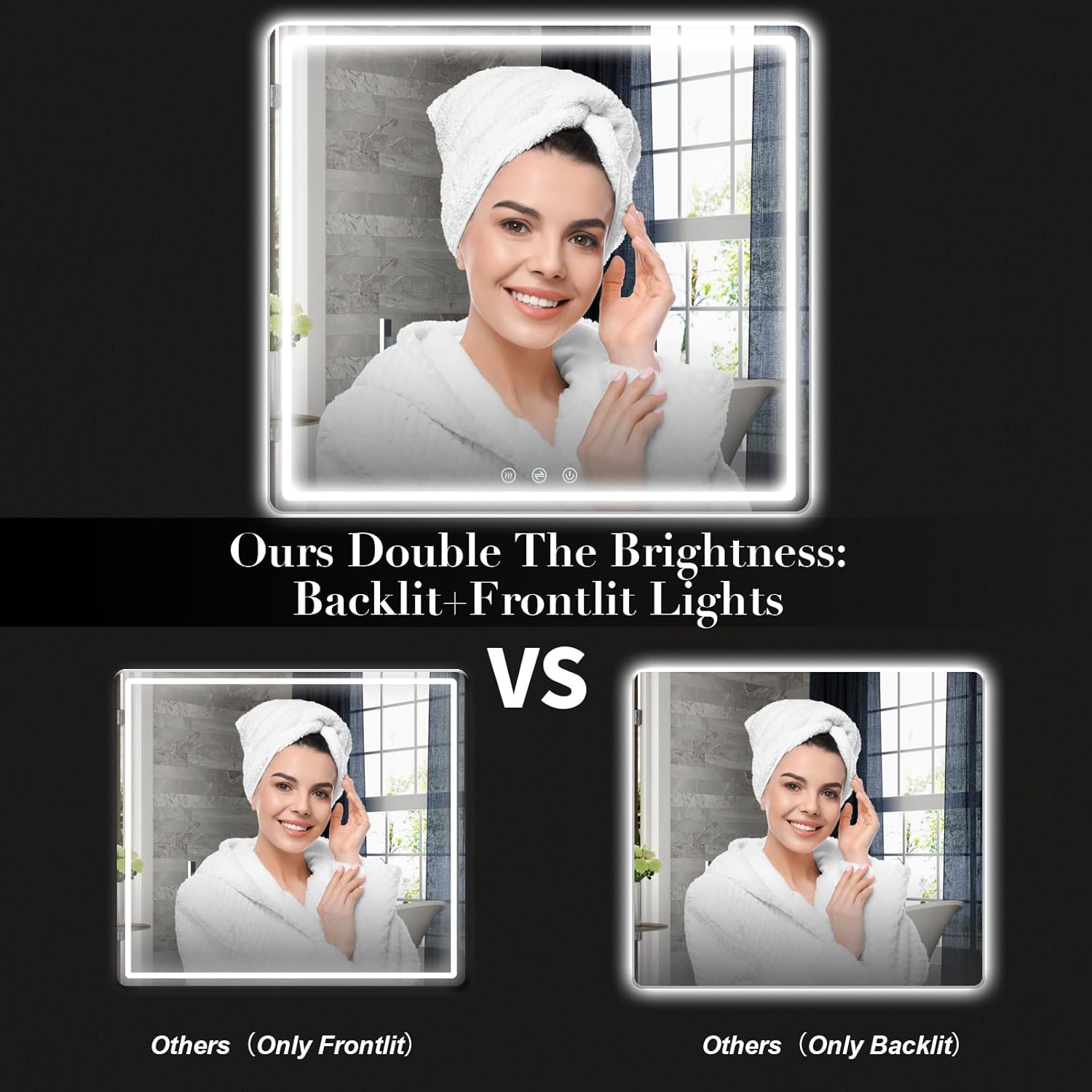 40"x 36" Inches LED Bathroom Mirror with Front and Backlit, Lighted Bathroom Vanity Mirror for Wall, 3 Color and Dimmable Light, Anti-Fog, Memory Function