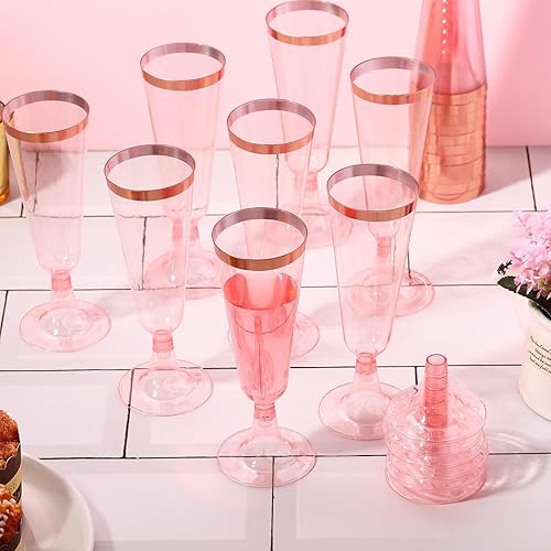 Miniatura 9 de Thenshop Paquete de 50 flautas de champán de plástico oro rosa de 5.5 onzas, elegantes vasos de champán desechables transparentes, vasos