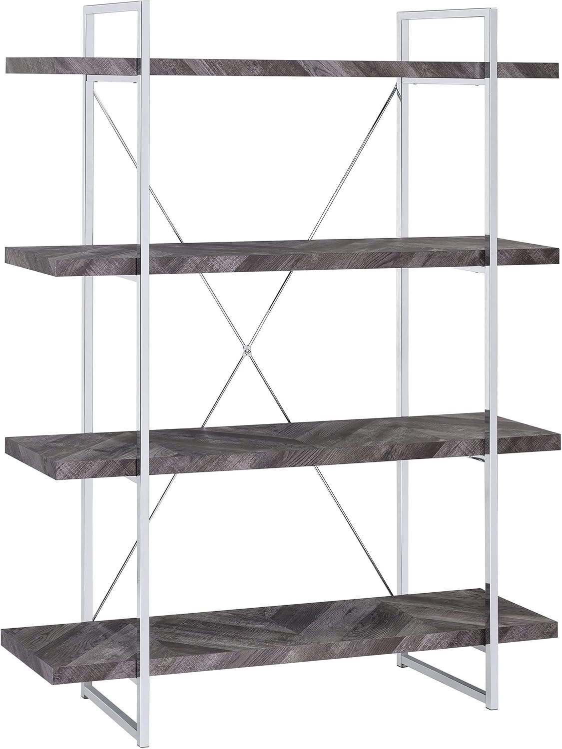 Coaster Furniture Grimma Industrial Grey Herringbone and Chrome Bookcase 62.5" H x 14" W x 47.25" D 802613