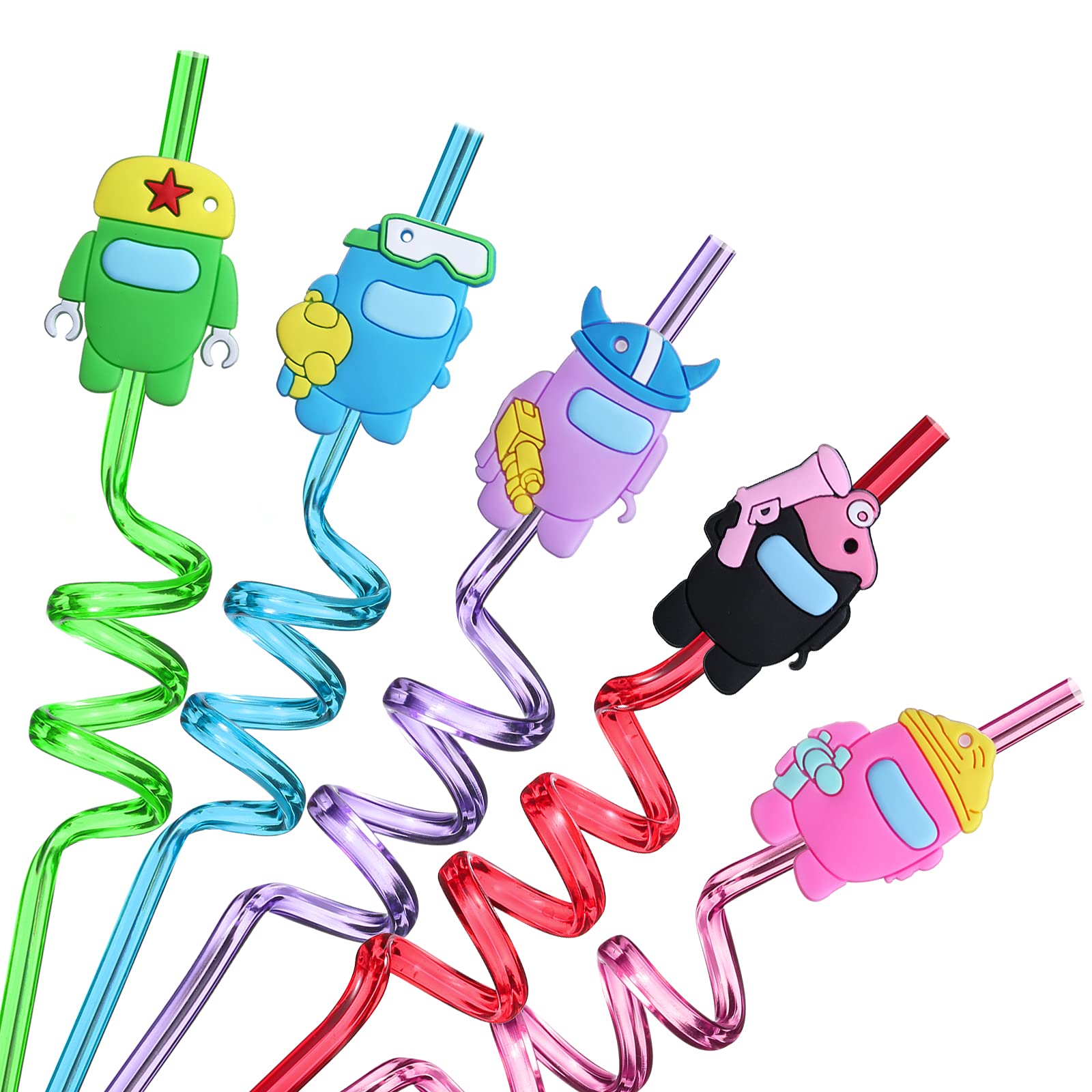 25 Among US Party Supplies Drinking Straws with 2 Cleaning Brush Great for Video Game Birthday as Party Favors and Party Supplies