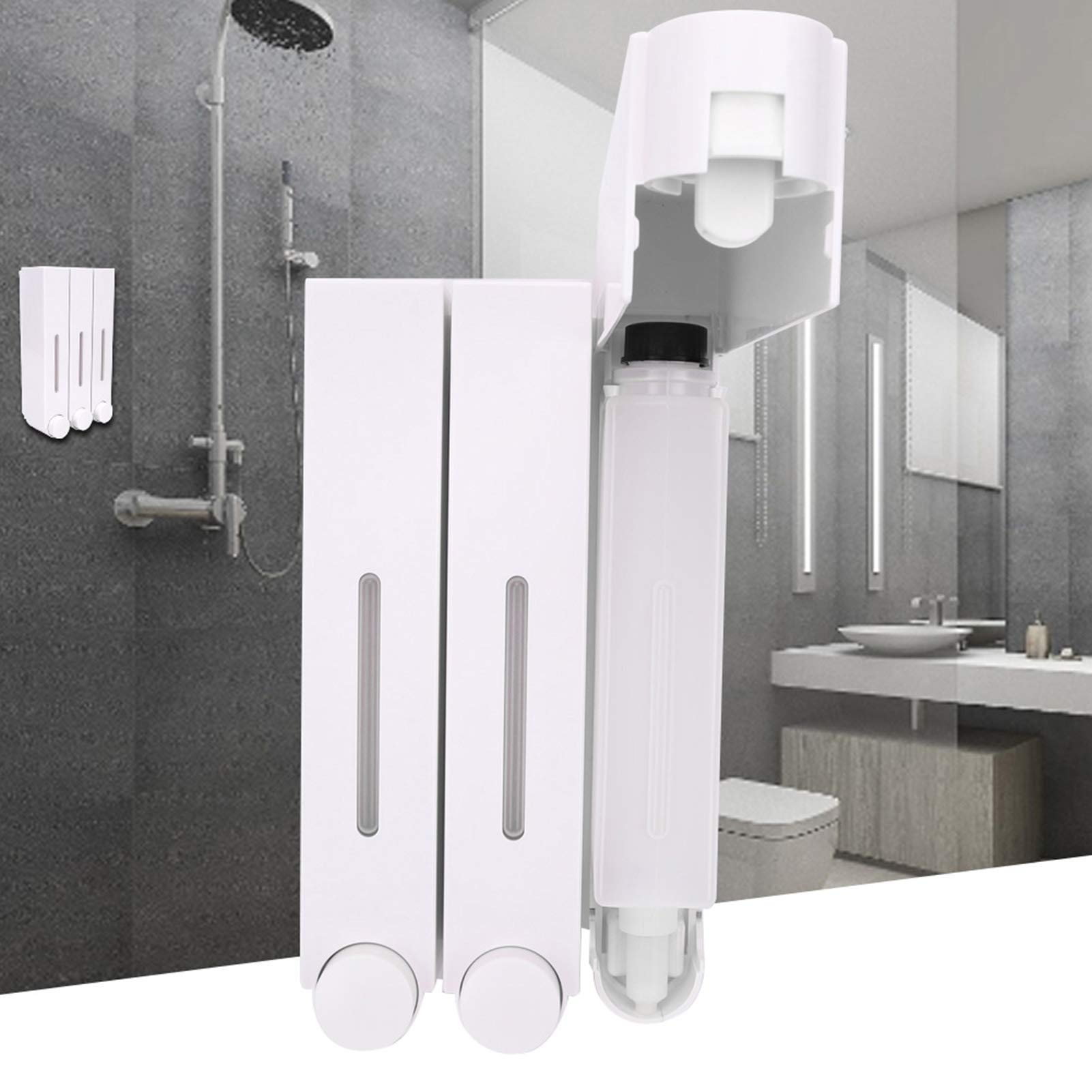 Dispenser di Sapone e Doccia per Montaggio a Parete a 3 camere, Dispenser di Shampoo, Dispenser di Sapone Liquido per Doccia a Parete Dispenser di Shampoo a Tre(6028 Bianco Tre Tazze)
