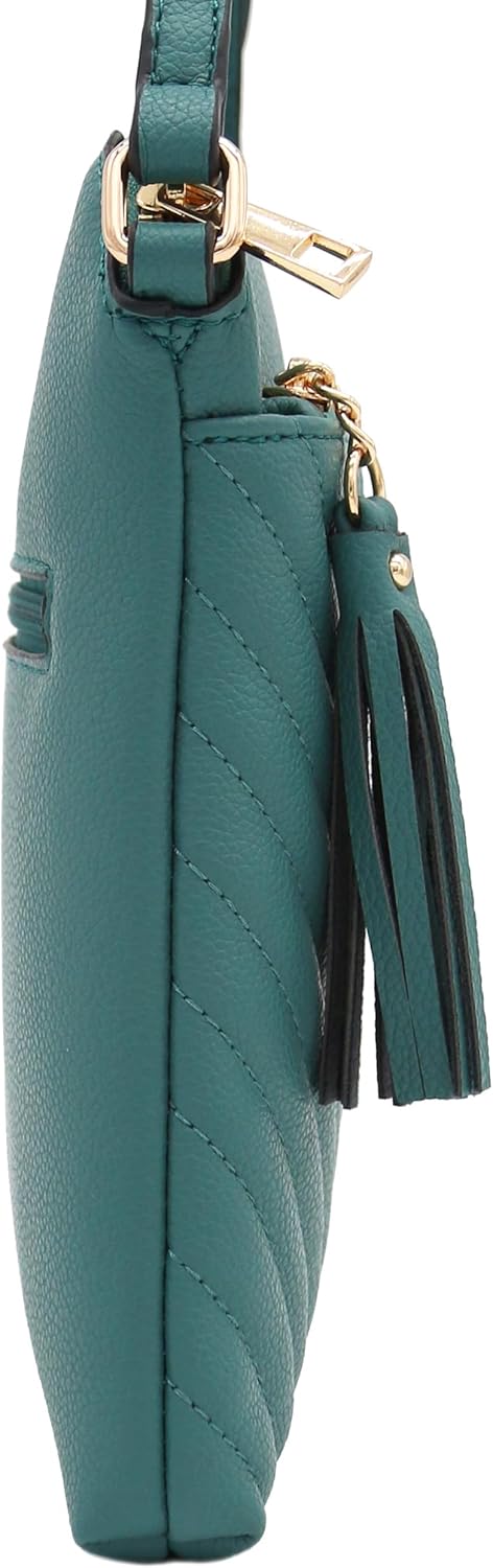 FashionPuzzle Chevron Quilted Medium Crossbody Bag with Tassel Accent - Image 4