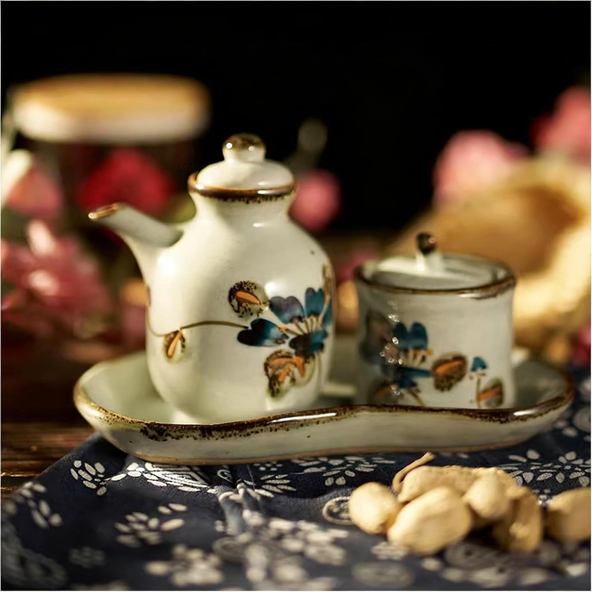 Ensemble pot à lait et sucrier en céramique pour bar à café – Pot à crème et récipient à sucre avec couvercle pour petit déjeuner et thé