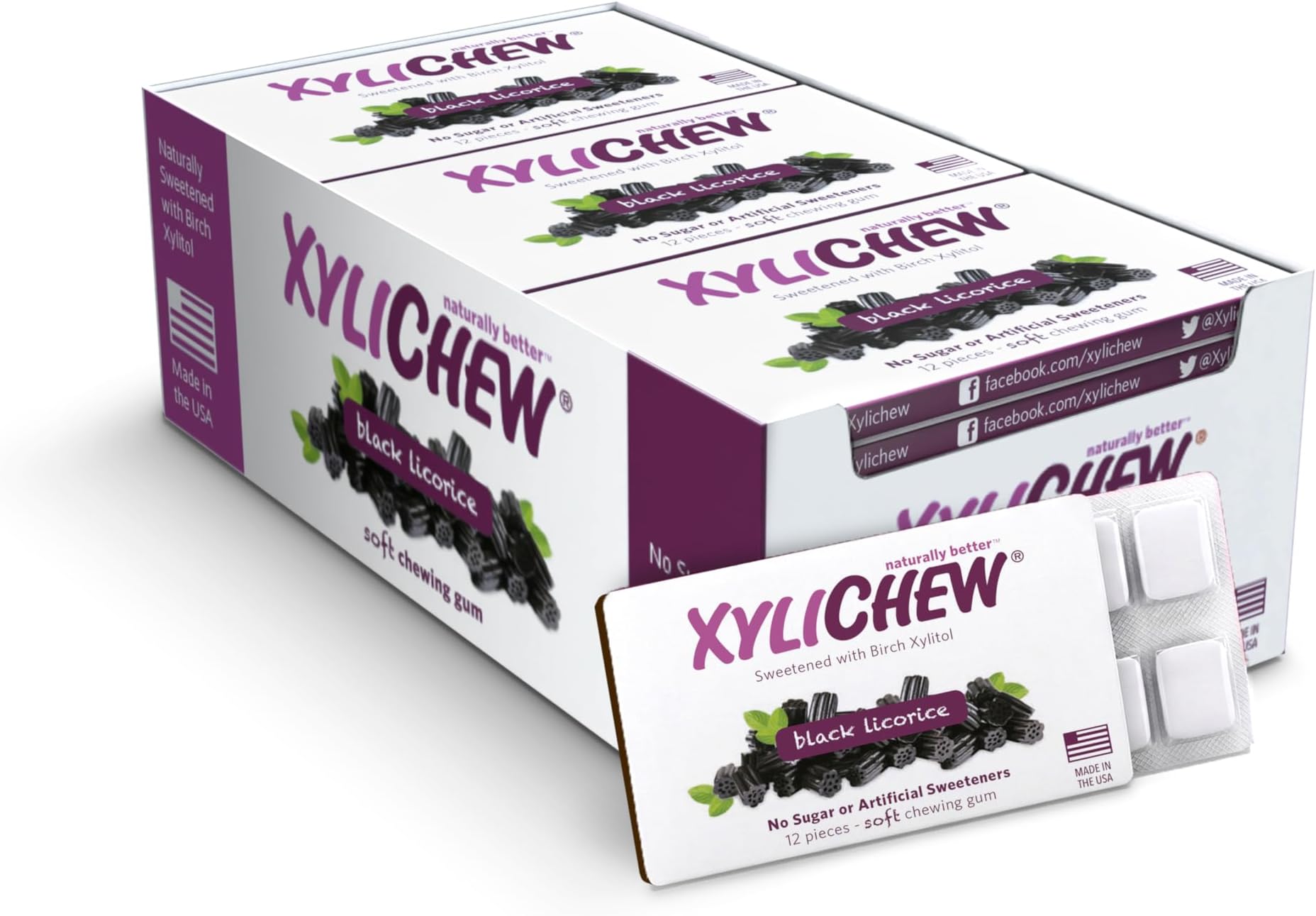 XyliChew Sugar Free Chewing Gum, Licorice, 12-Count Packages (Pack of 24)