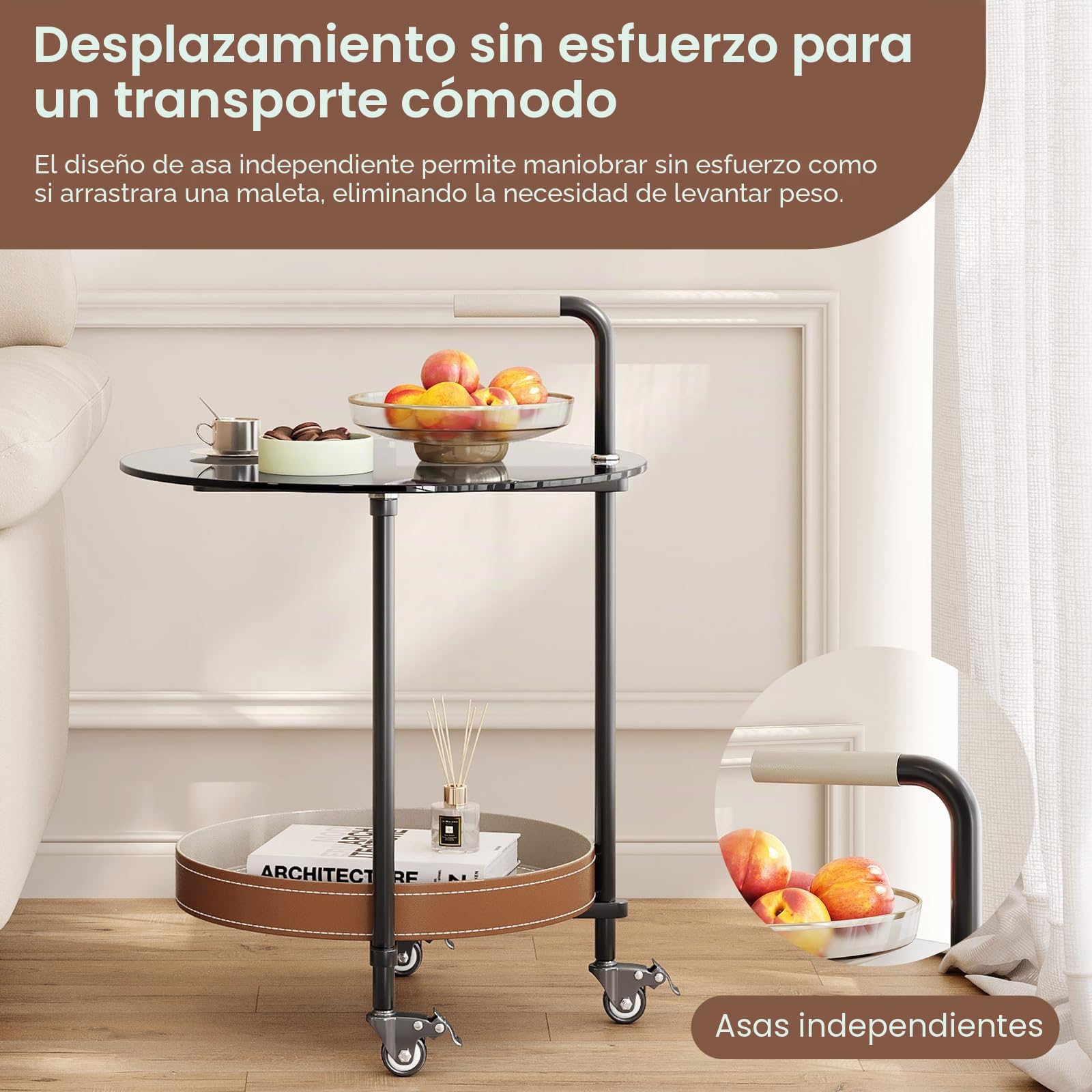 Guyii Mesa auxiliar con ruedas, mesa auxiliar redonda para salón, mesa de cama móvil con ruedas, mesa de sofá con estante, mesa auxiliar moderna (estilo B)