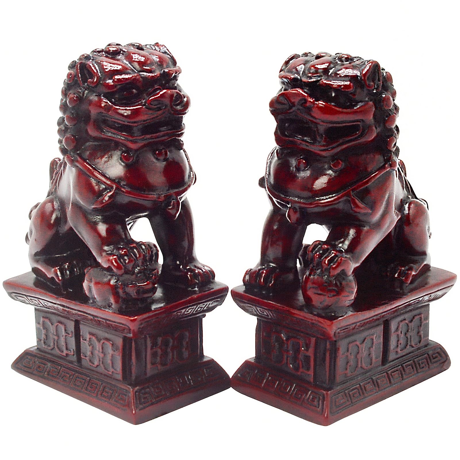 Feng Shui Fu Foo Dog Lion Wealth Good Luck Amulet Protection Statue Home Figurine Housewarming (Red)
