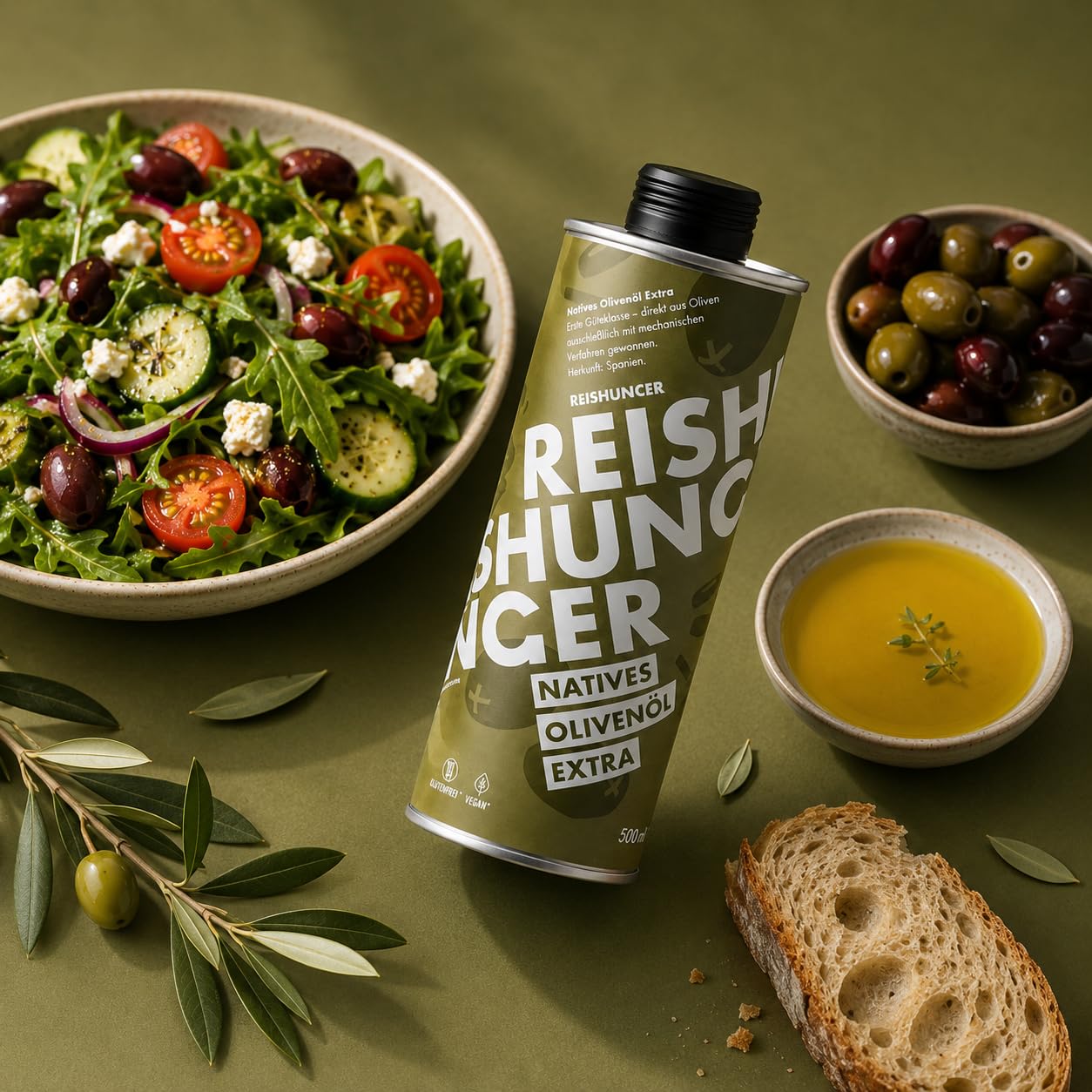 REISHUNGER – Natives Olivenöl Extra – 6 x 500 ml | Fruchtiges Speiseöl aus Spanien der ersten Güteklasse – Perfekt zum Verfeinern & den puren Genuss