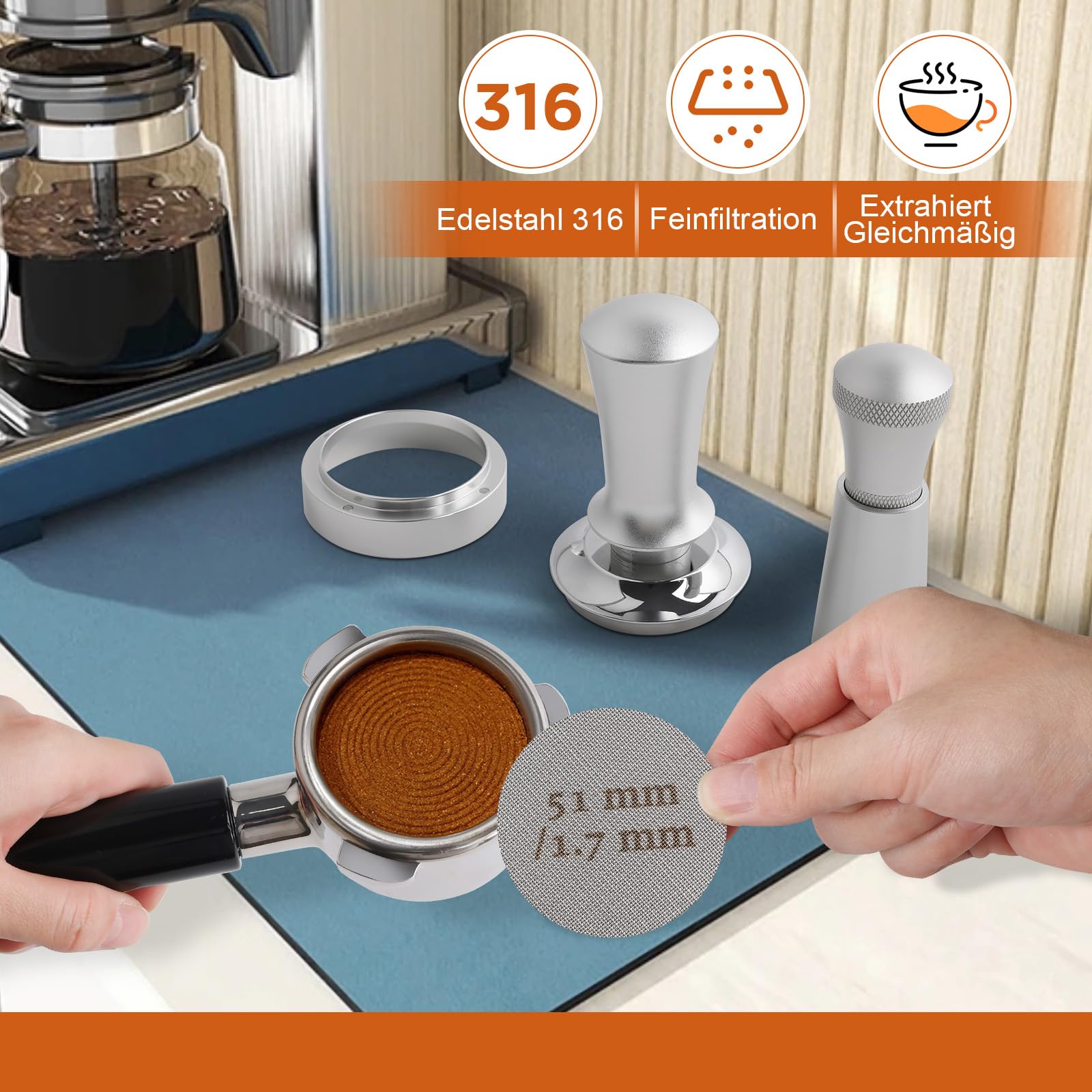 Tamper 51mm Ricambi De Longhi Macchina Caffe Tamper Per Caffè 51 Mm, Tamper Per Espresso Con Scala Pressa Caffe Pressino Caffe 51mm