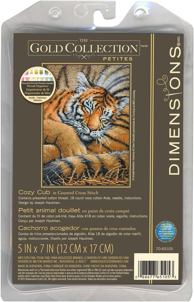 Dimensions Counted Cross Stitch Kit Gold Collection 'Cozy Cub', 18 Count Ivory Aida, 5'' x 7''