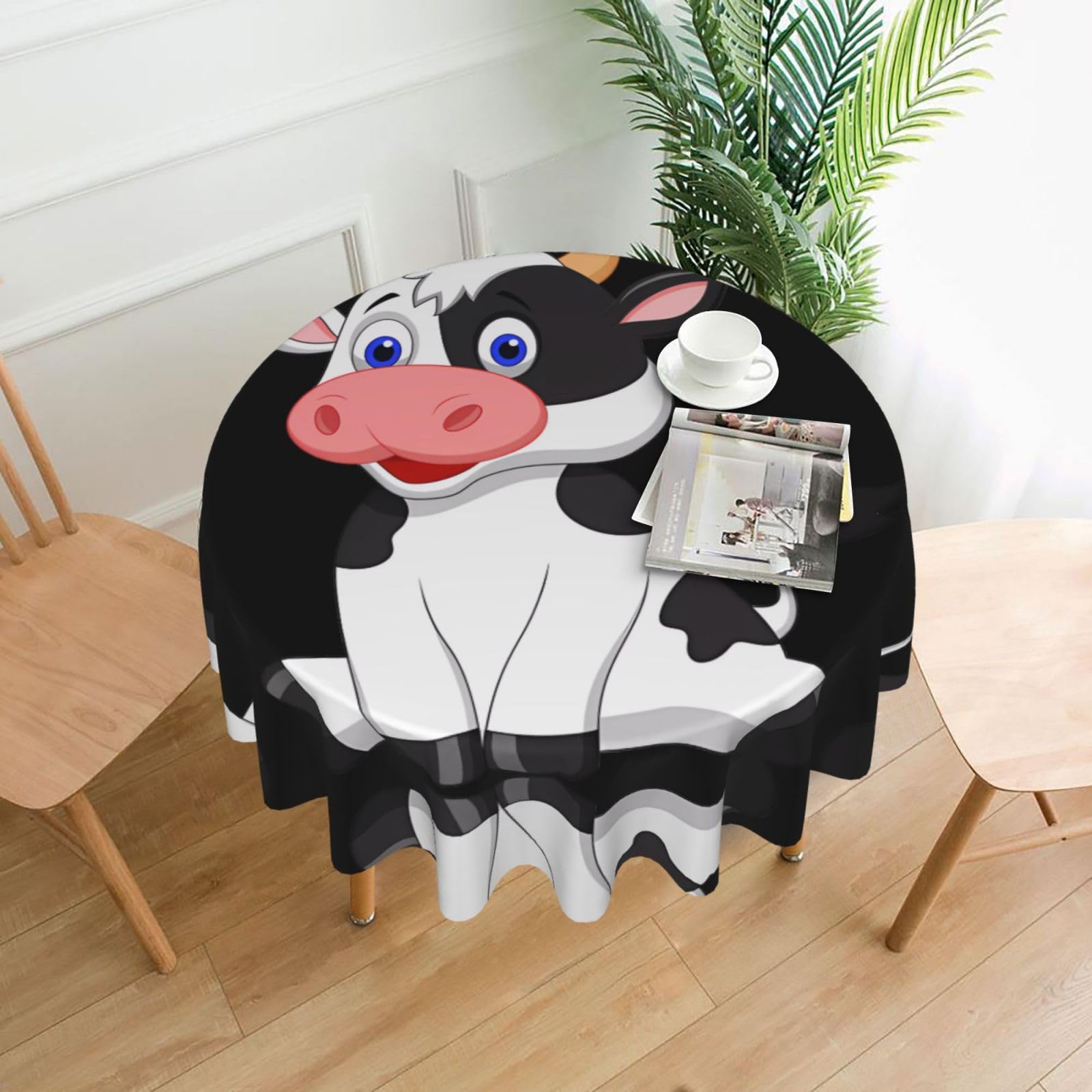 hhxvcv Dairy Cow Round Tablecloth – Dining Table Cover