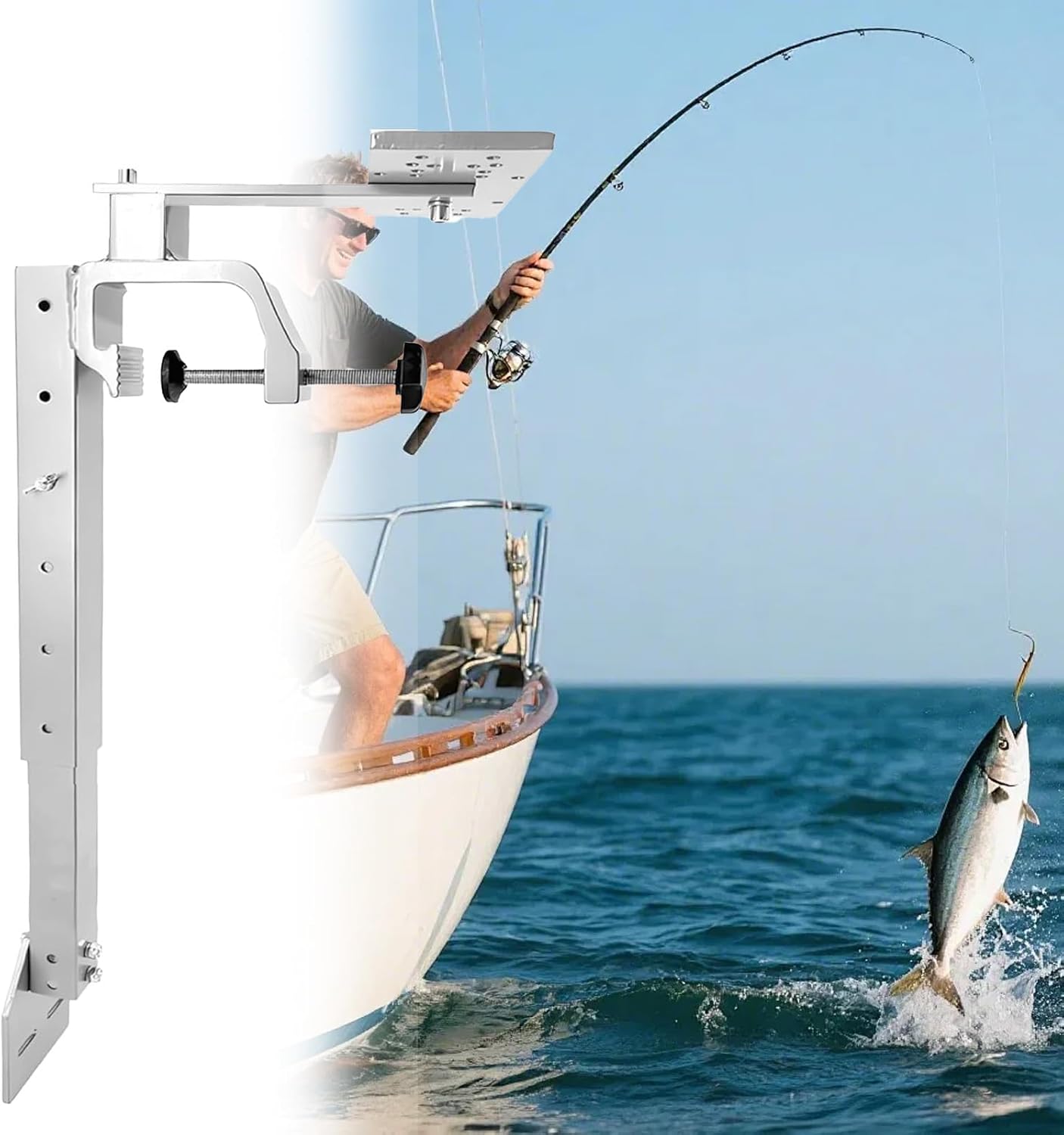 カヤック用魚探知機マウント | 深度サウンダーブラケットホルダー - 360度回転 高さ調整可能 マリン ソルトウォーター フレッシ