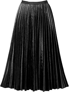Women's Pleated A-Line High Waist Swing Flare Midi Skirt