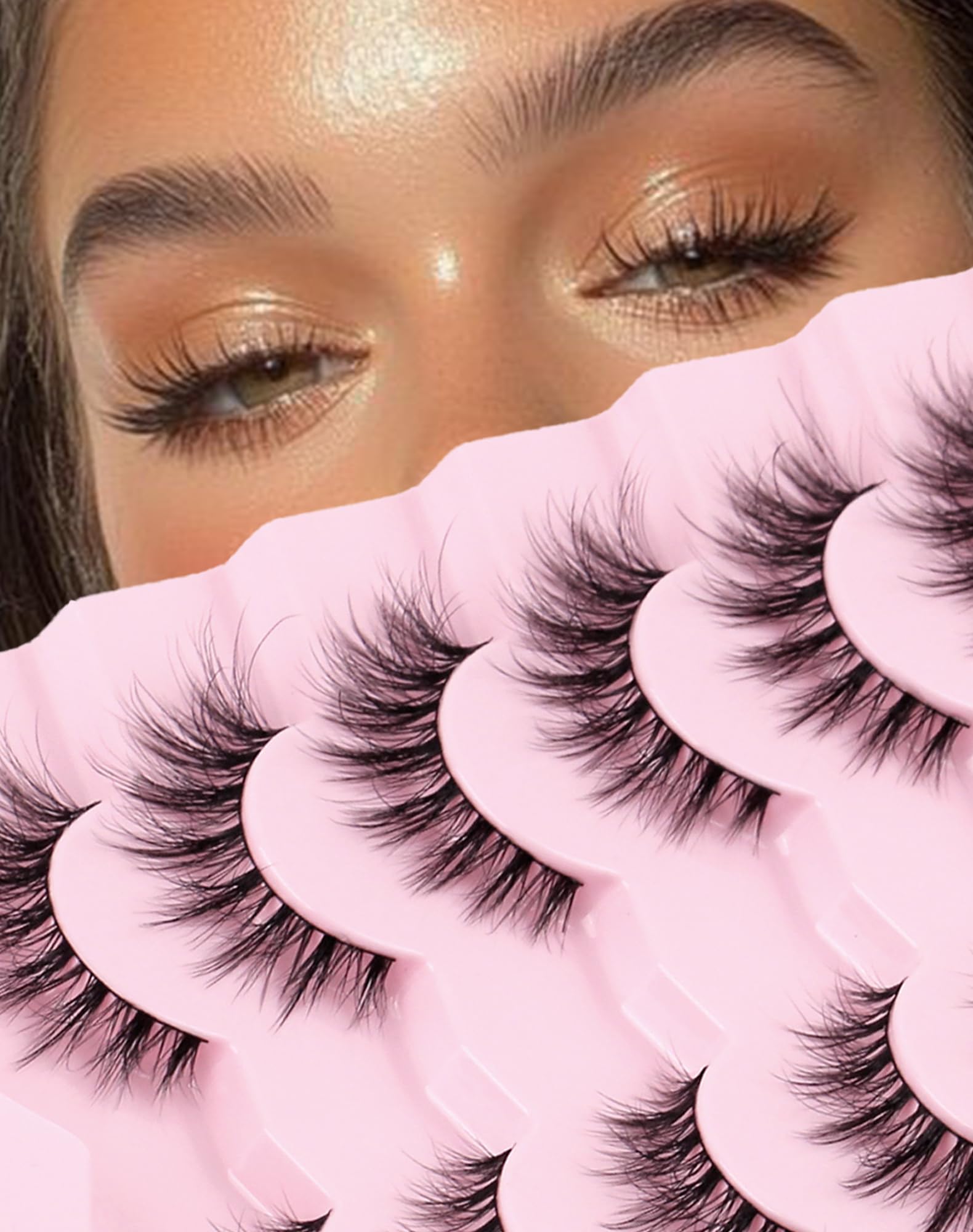 Onlyall False Eyelashes Cat Eye Lashes Volume Lashes Fake Lashes Wispy Lashes Mink Lashes Fluffy Natural Eyelashes 15mm Lashes D35