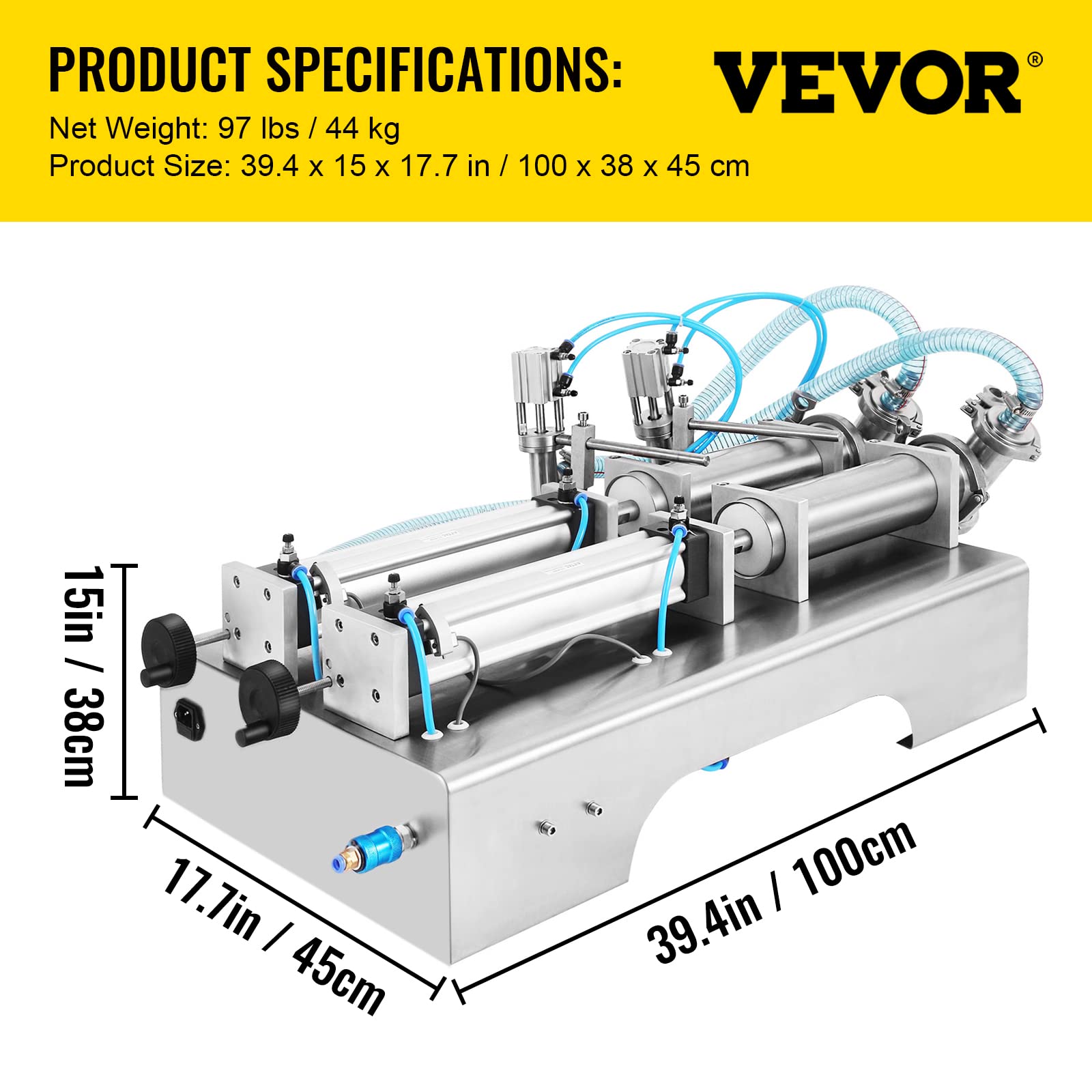VEVOR Macchina di Rifornimento Liquida 100-1000ML Riempitrice Liquida Orizzontale a Doppia Testa Riempitrice Pneumatica Elettrica a Liquido per Profumo Acqua di Bevanda Latte Olio d'Oliva