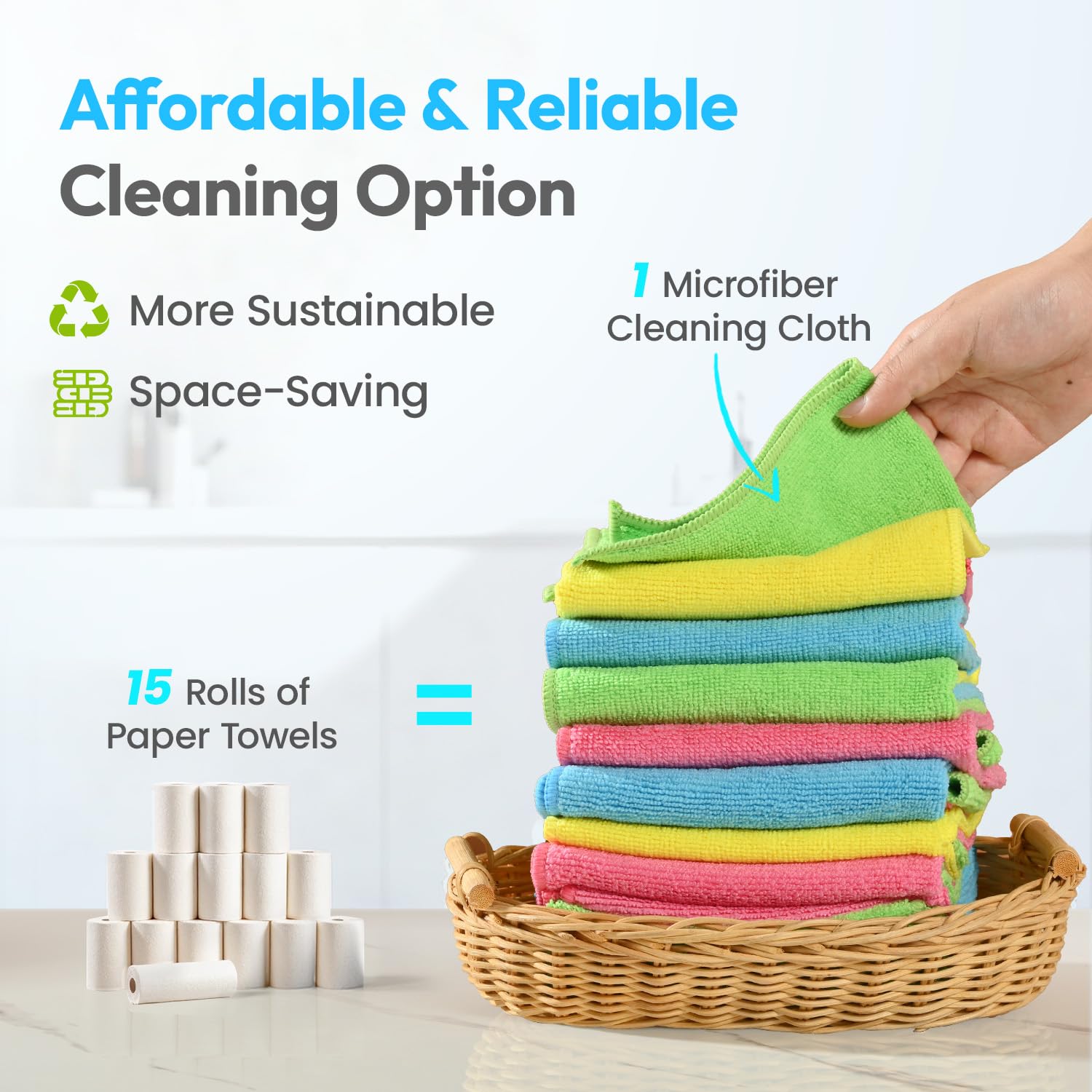 Paquete de 24 paños de limpieza de microfibra de 12 x 12 pulgadas, toallas de cocina extragruesas, sin rayas, sin pelusas, absorción rápida, trapos reutilizables multiusos para automóviles