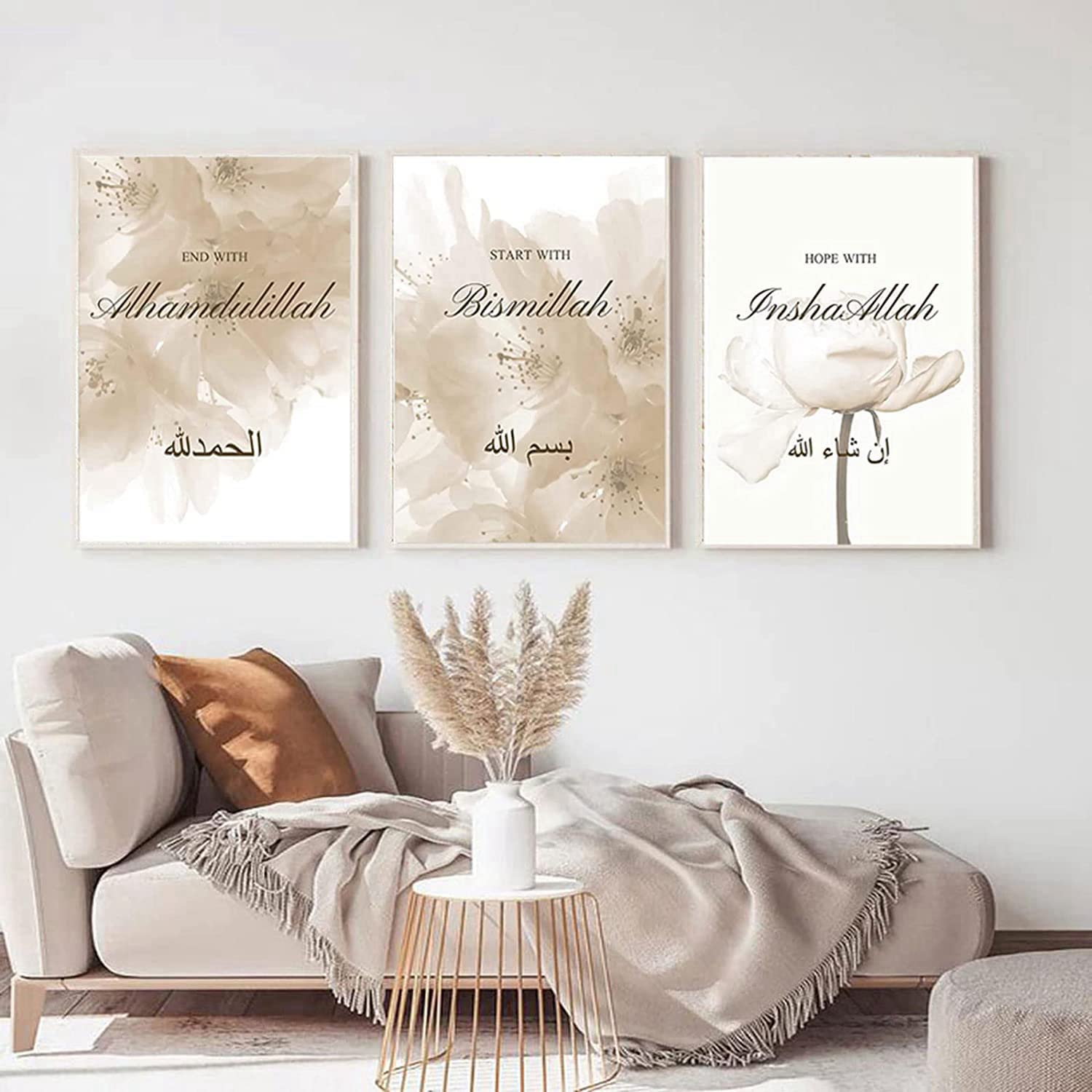 LPFNSF Poster lslamique beige décoration d'art moderne arrière-plan décoration murale image maison à la mode chambre à coucher salon peinture sur toile sans cadre (60 x 90 cm x 3)