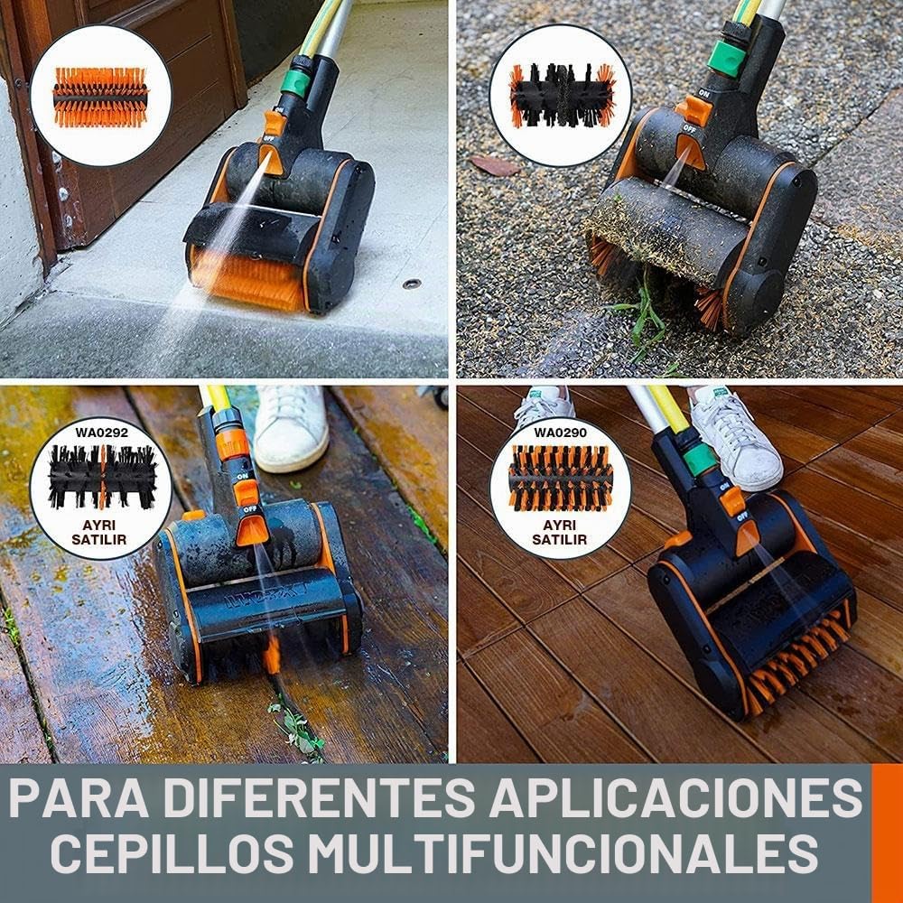 WORX WG441E.9 Cepillo multifunción 20V, sin batería ni Cargador, Limpieza de Suelos, baldosas, hormigón, conexión de Agua, Cambio rápido Accesorios, 2 velocidades, Cepillo de Nylon, Alambre incluidos