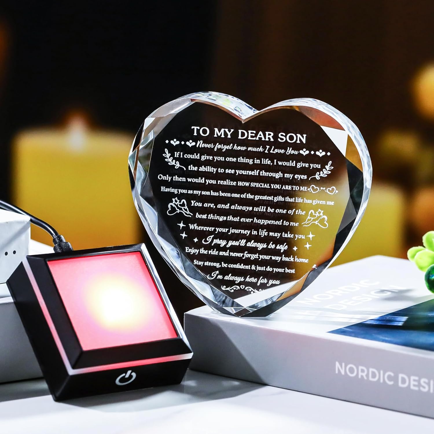 Meaningful Son Gifts with Coloful LED Base Inspirational to My Son Crystal Keepsake for Graduation Birthday Gifts for Adult Sons from Mom Dad on Fathers Day Christmas Valentines - Image 6