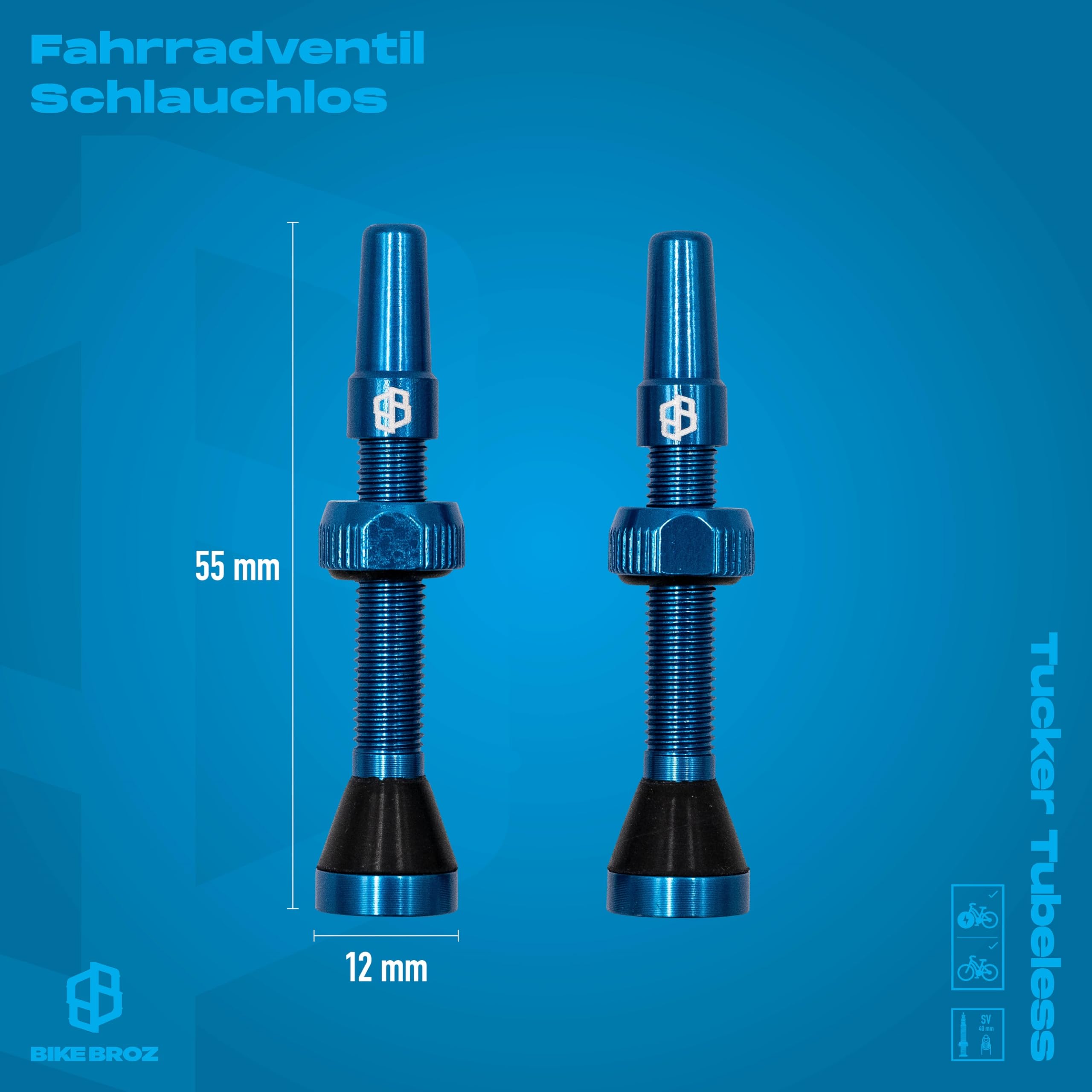 ERSATZVENTILE, 2-TLG, FÜR SCHLAUCHLOSE REIFEN, BIKEBROZ, TUCKER TUBELESS 2-TLG - 2