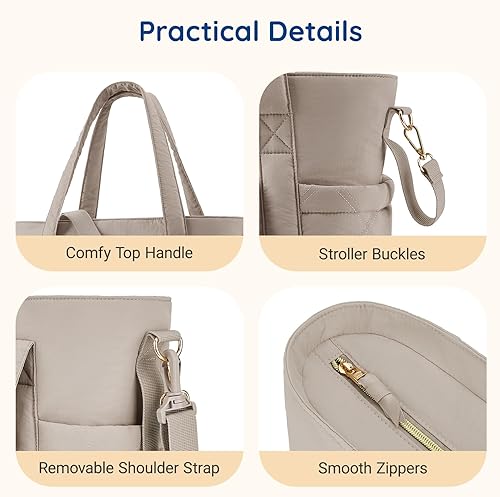 Miniatura 6 de mommore Bolsa de pañales, bolsa de bebé pequeña con bolsillos aislados, ligera, con correas para cochecito, bolsa de gimnasio con correa de yoga