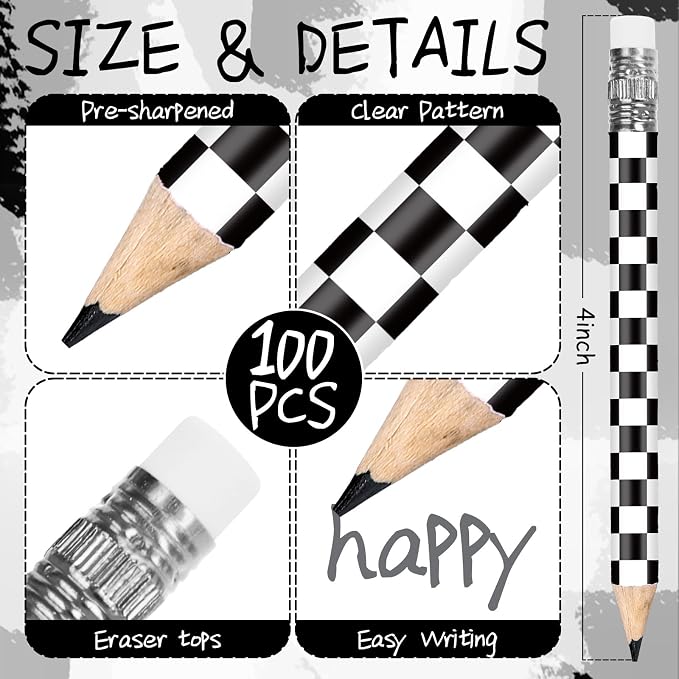 100 lápices cortos de grafito con borrador, 4 pulgadas miniatura 3